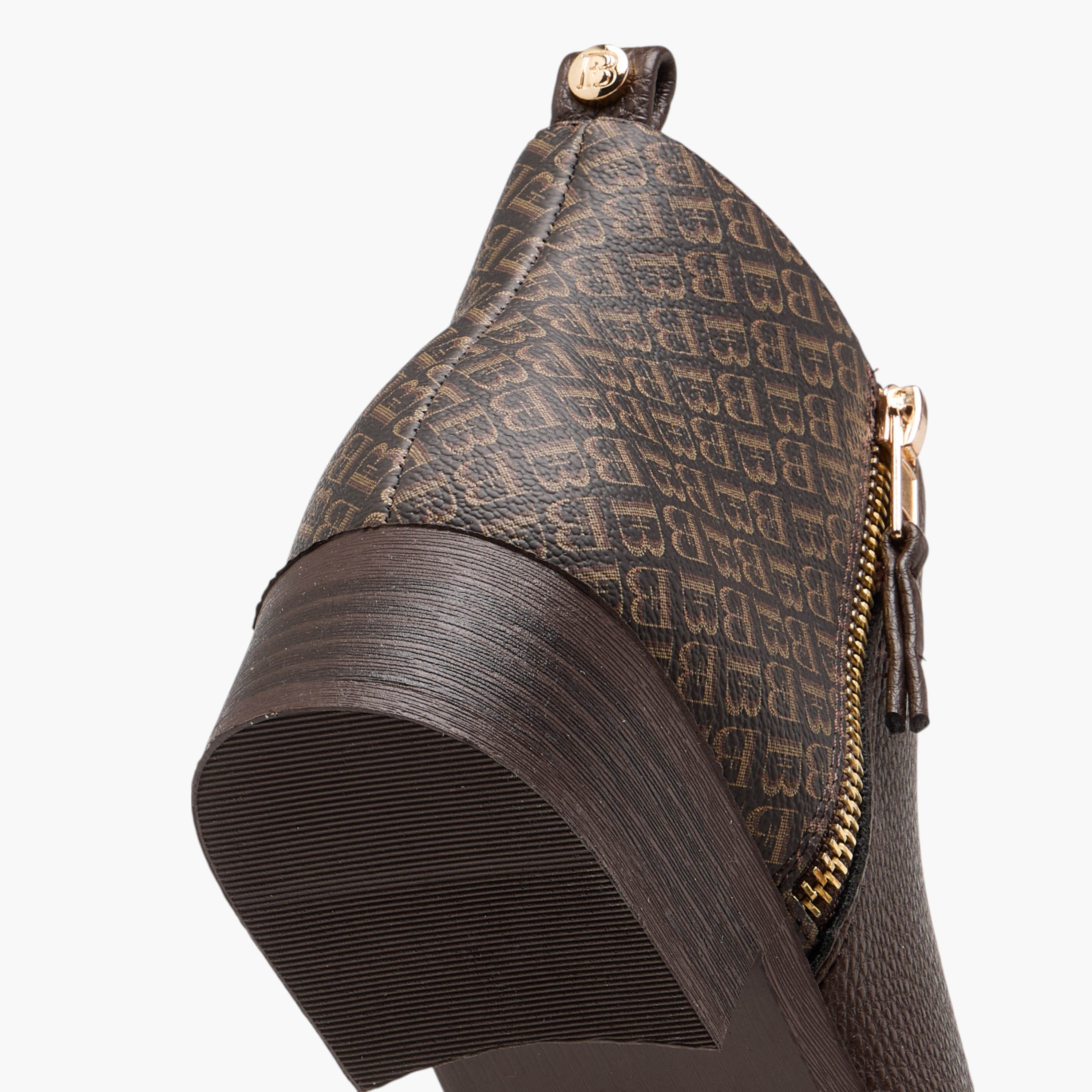 Flora Bella Monogram Print  Ankle Boots with Block Heels and Zip Closure-women-shoes-boots-image-5