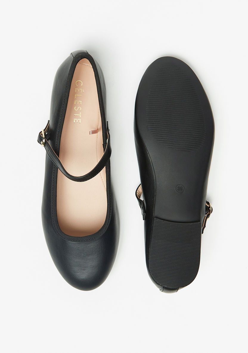 Celeste Women's Solid Round Toe Ballerina Shoes with Buckle Closure-Women%27s Ballerinas-image-3