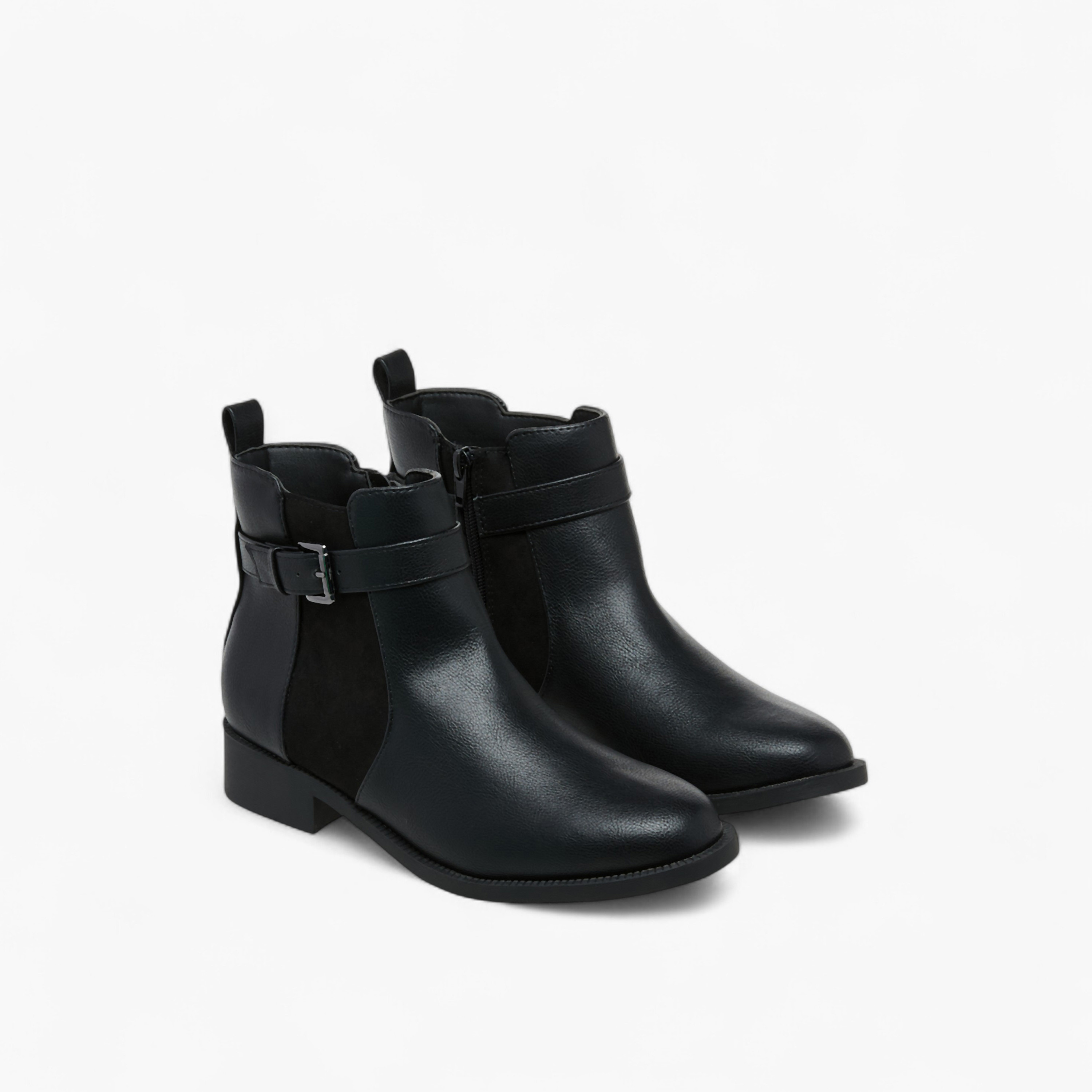Flora Bella Panelled Ankle Boots with Zip Closure-women-shoes-boots-image-1
