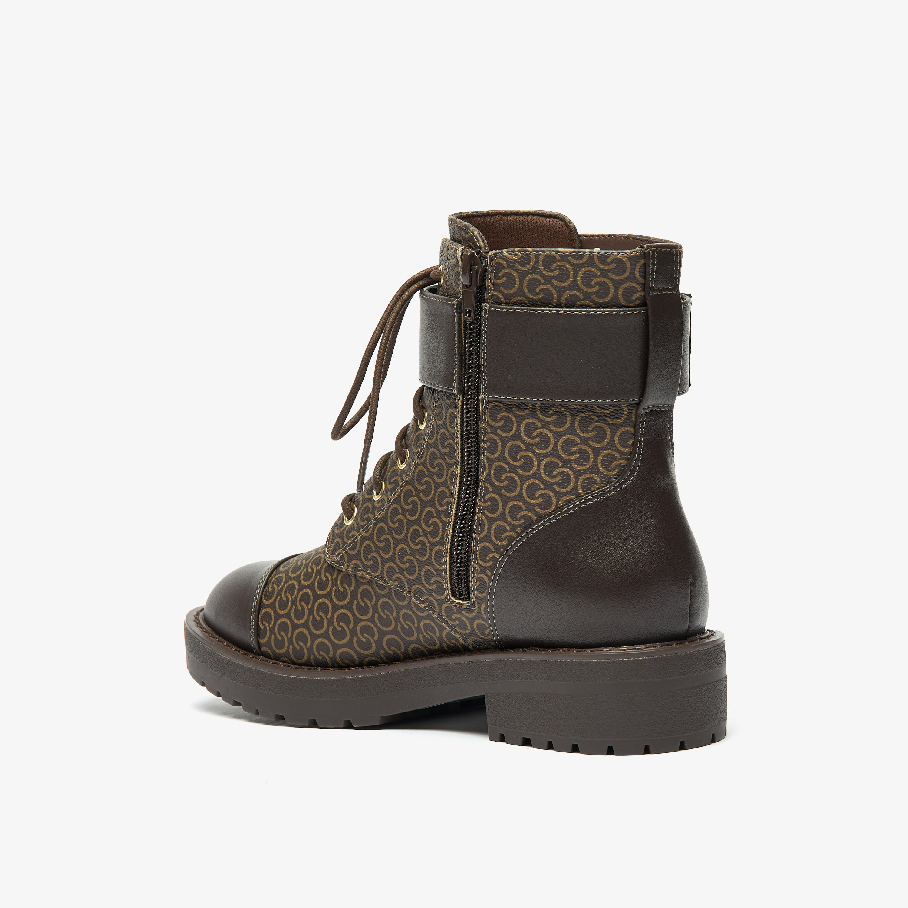 Celeste Women's Monogram Print Ankle Boots with Lace-Up Closure-women-shoes-boots-image-2
