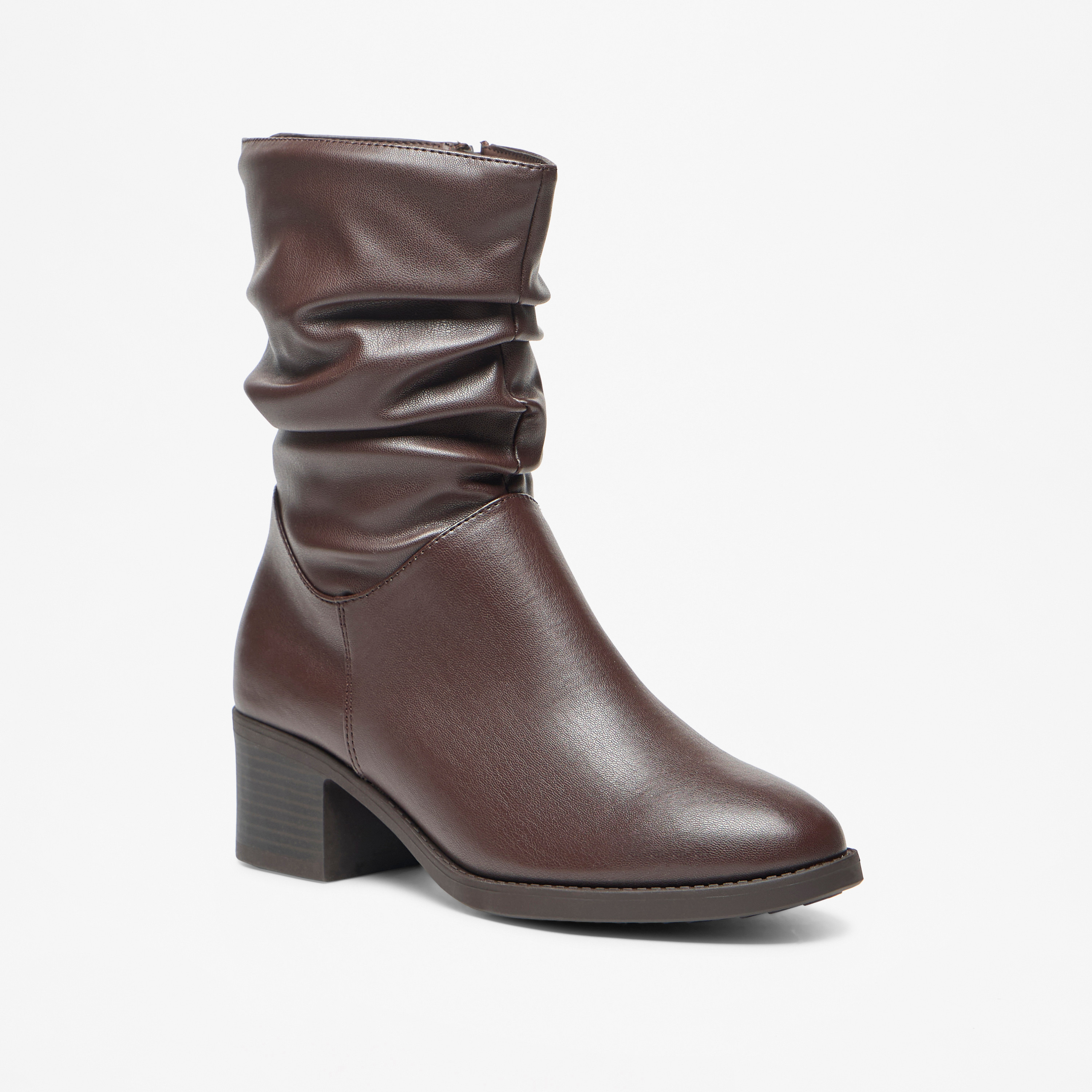 Celeste Women's Ruched High Shaft Boots with Zip Closure and Block Heels-women-shoes-boots-image-1