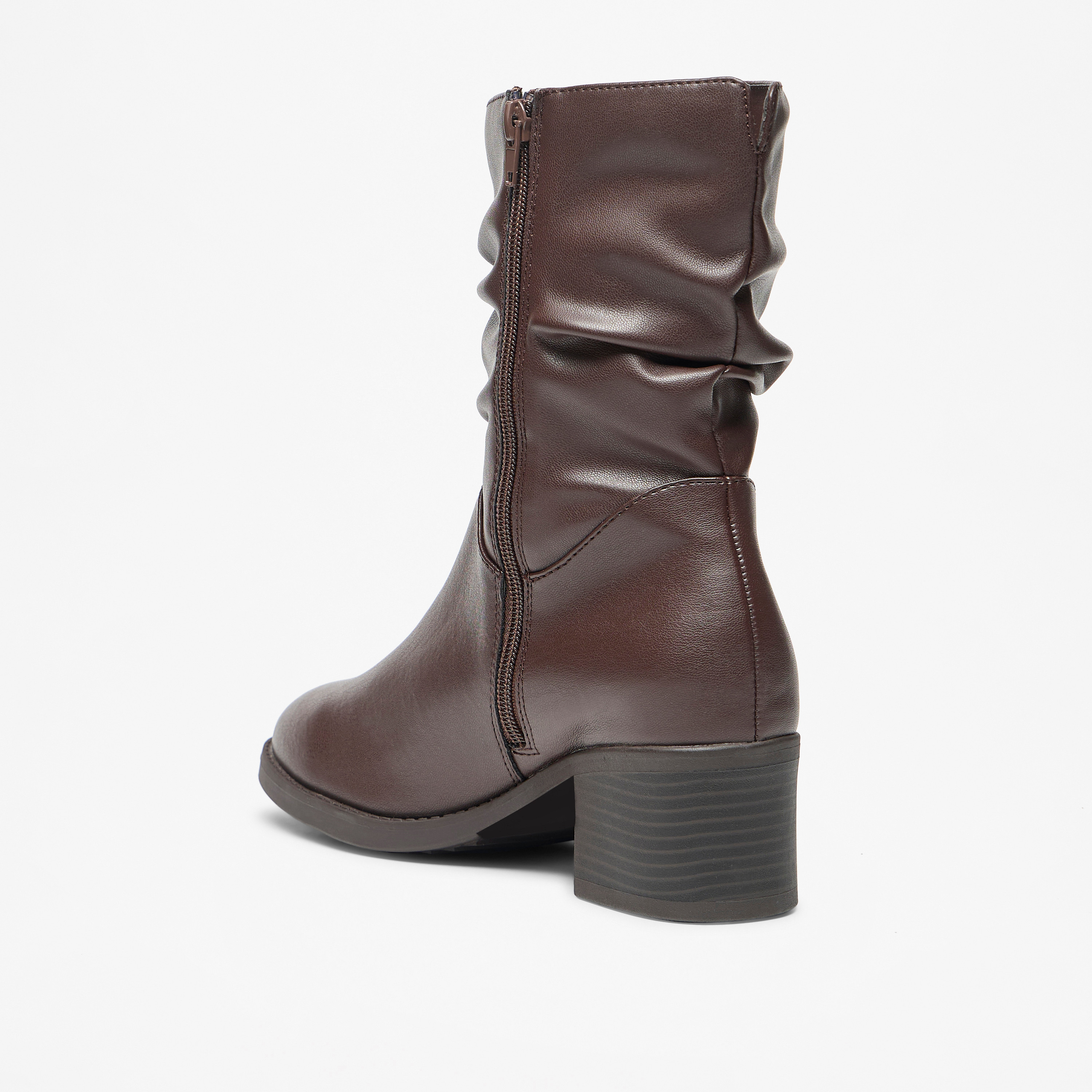 Celeste Women's Ruched High Shaft Boots with Zip Closure and Block Heels-women-shoes-boots-image-2