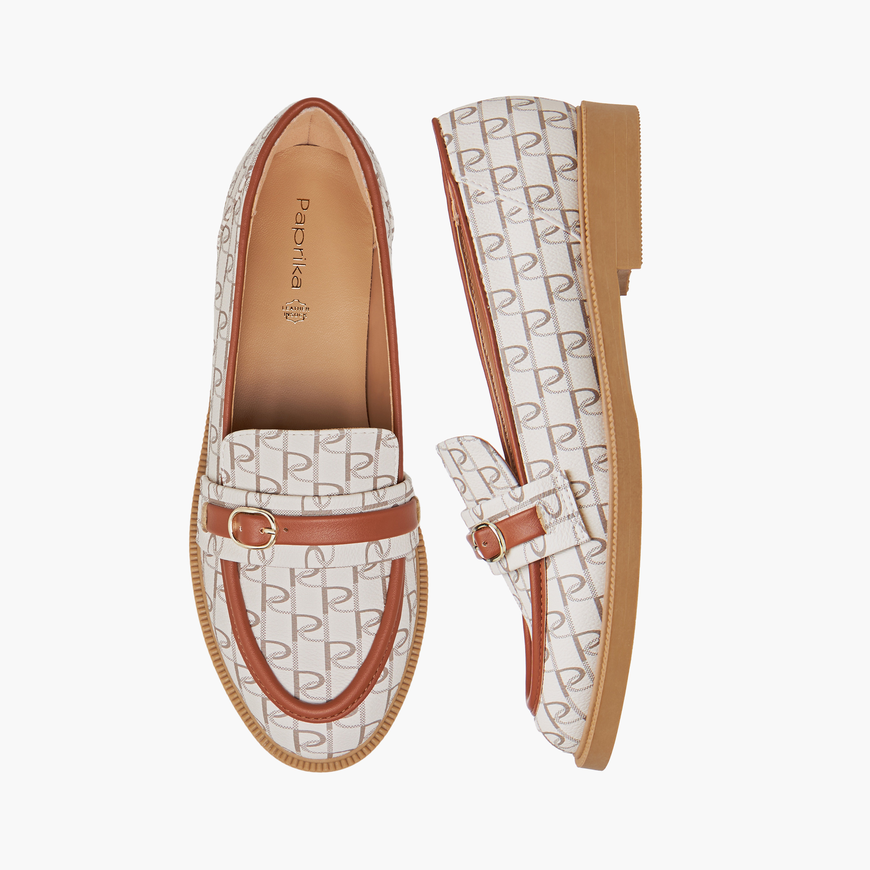 حذاء خفيف سهل الارتداء بطبعات مونوجرام وزينة إبزيم من بابريكا-women-shoes-loafersandmoccasins-image-1