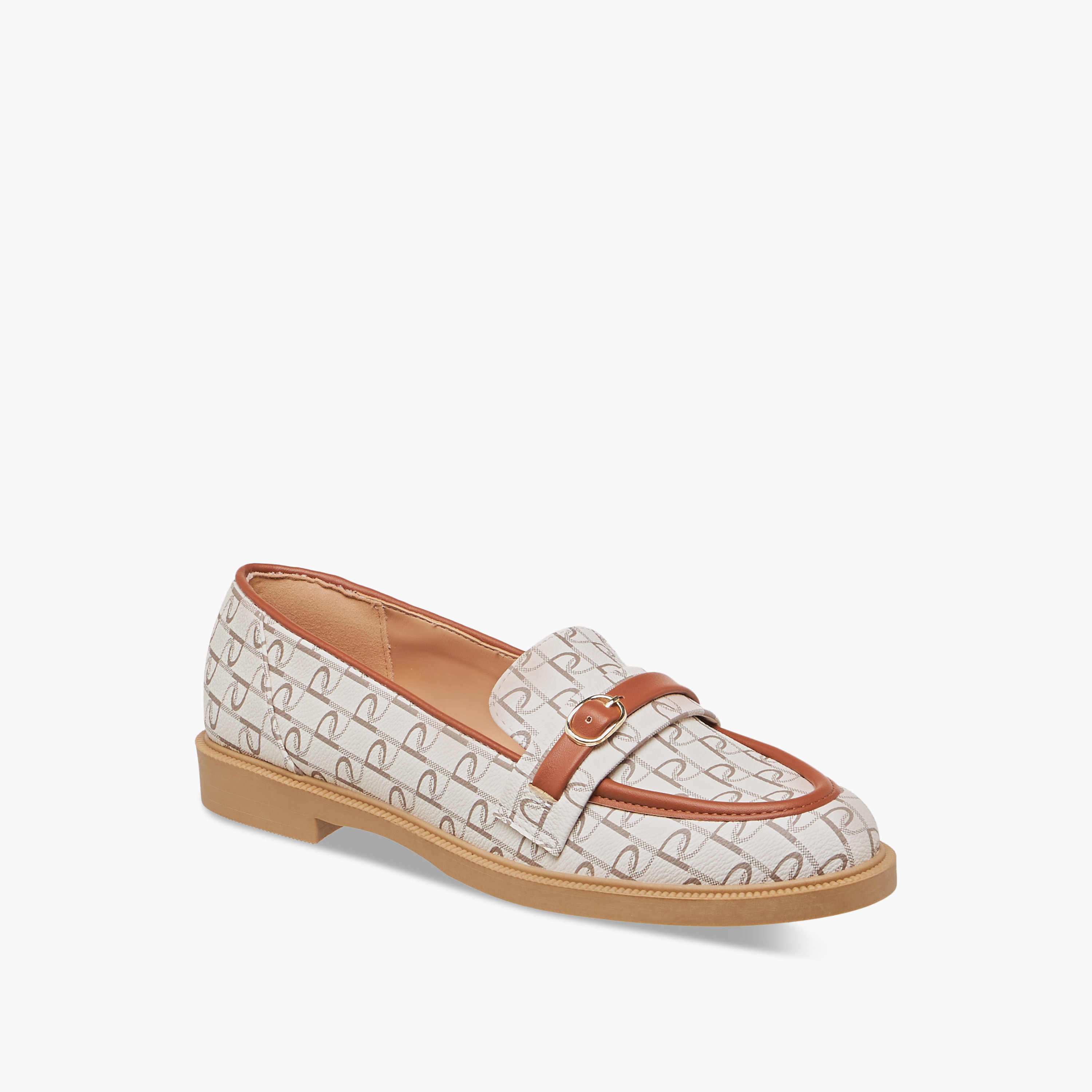 حذاء خفيف سهل الارتداء بطبعات مونوجرام وزينة إبزيم من بابريكا-women-shoes-loafersandmoccasins-image-2