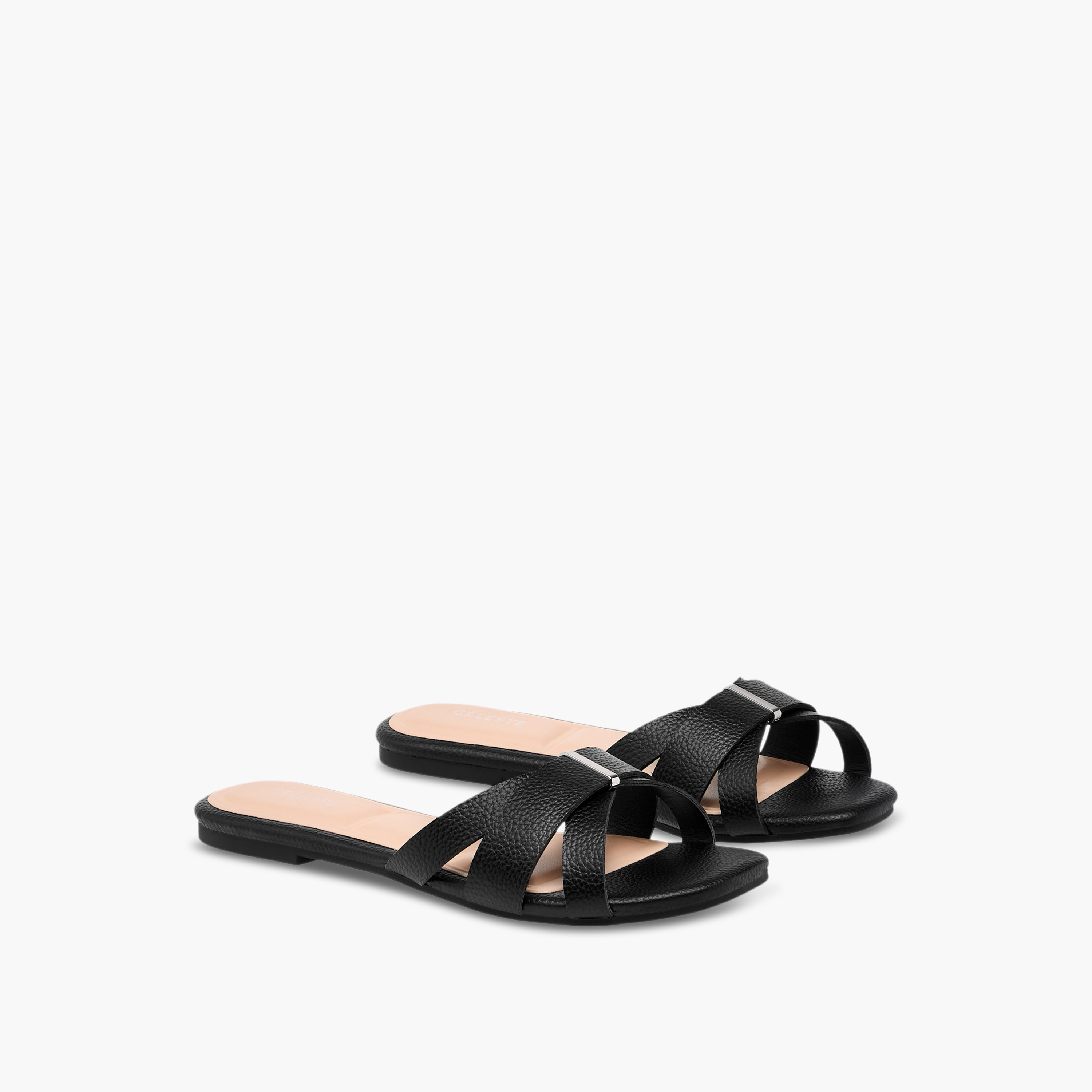 Celeste Women's Solid Slip-On Cross Strap Sandals-women-shoes-flats-sandals-image-1