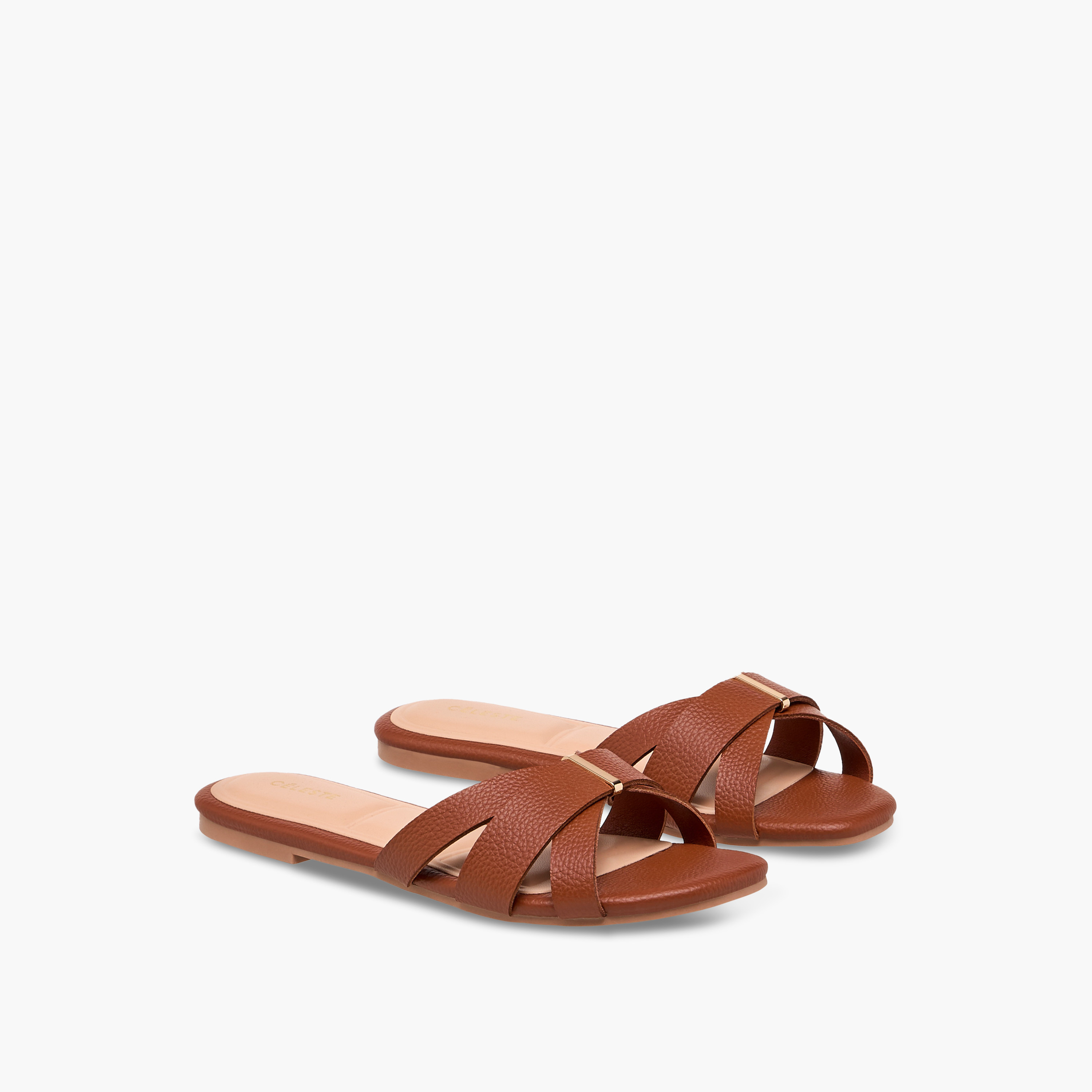 Celeste Women's Solid Slip-On Cross Strap Sandals-women-shoes-flats-sandals-image-1