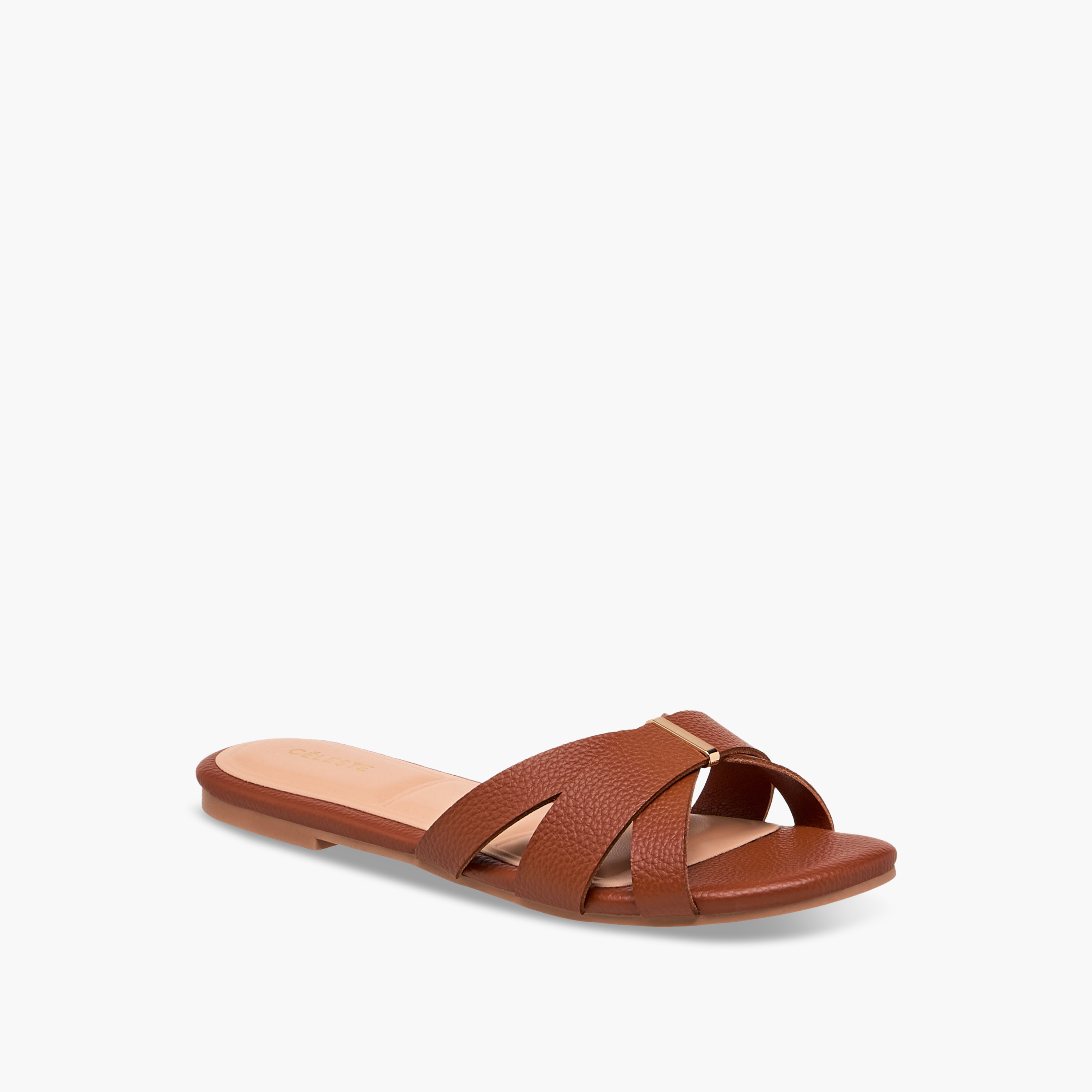 Celeste Women's Solid Slip-On Cross Strap Sandals-women-shoes-flats-sandals-image-2