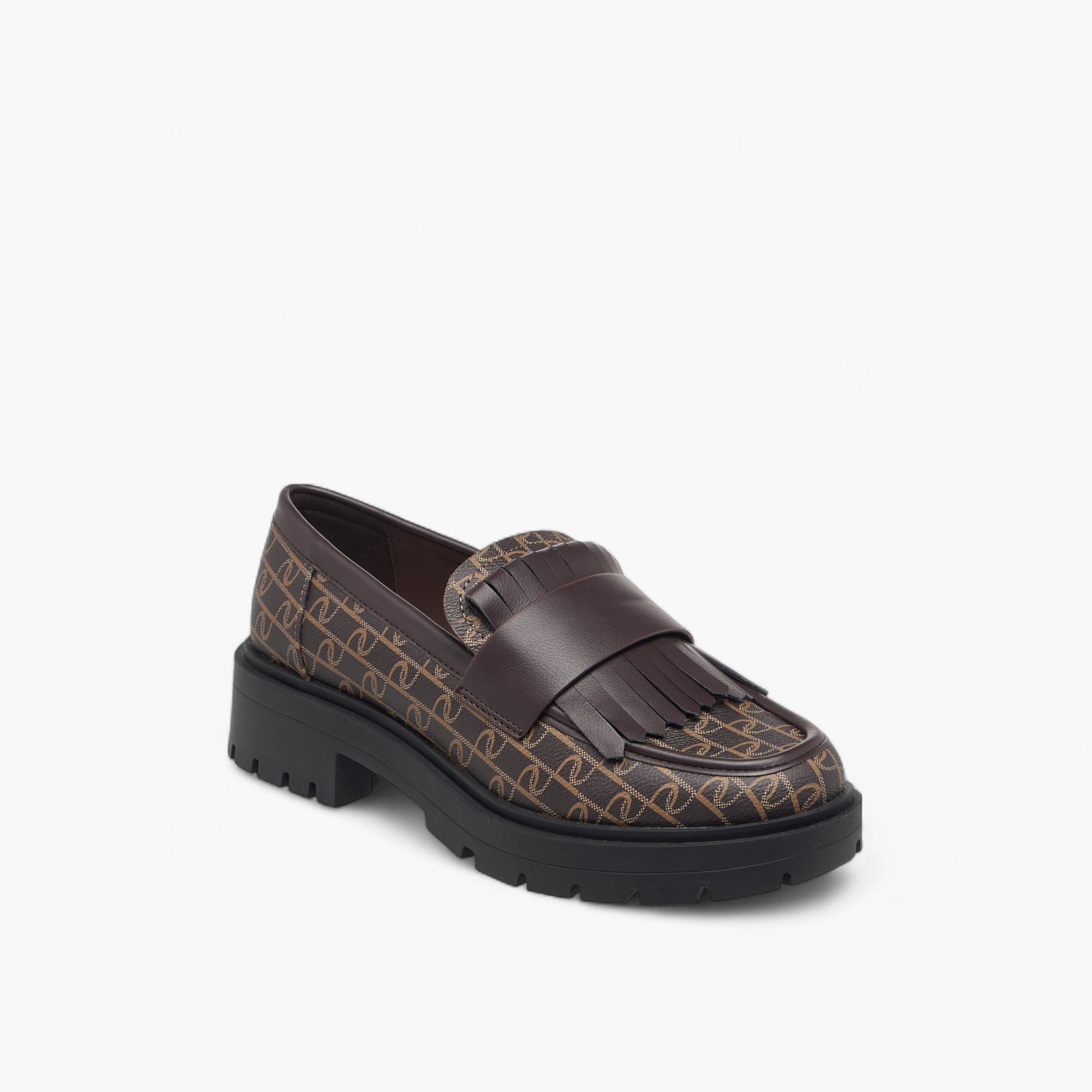Paprika Monogram Print Slip-On Loafers with Fringe Detail-women-shoes-heels-image-2