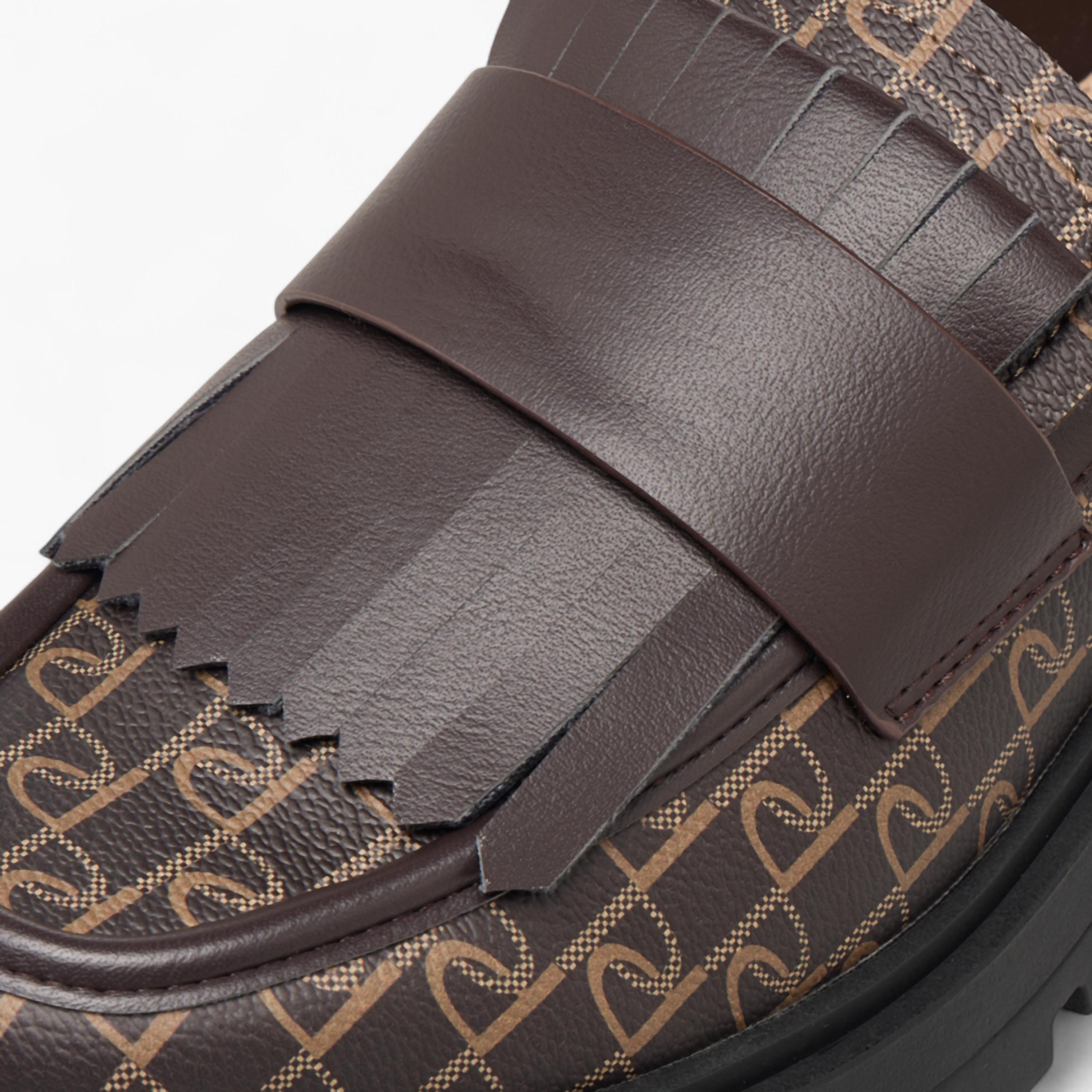 Paprika Monogram Print Slip-On Loafers with Fringe Detail-women-shoes-heels-image-4
