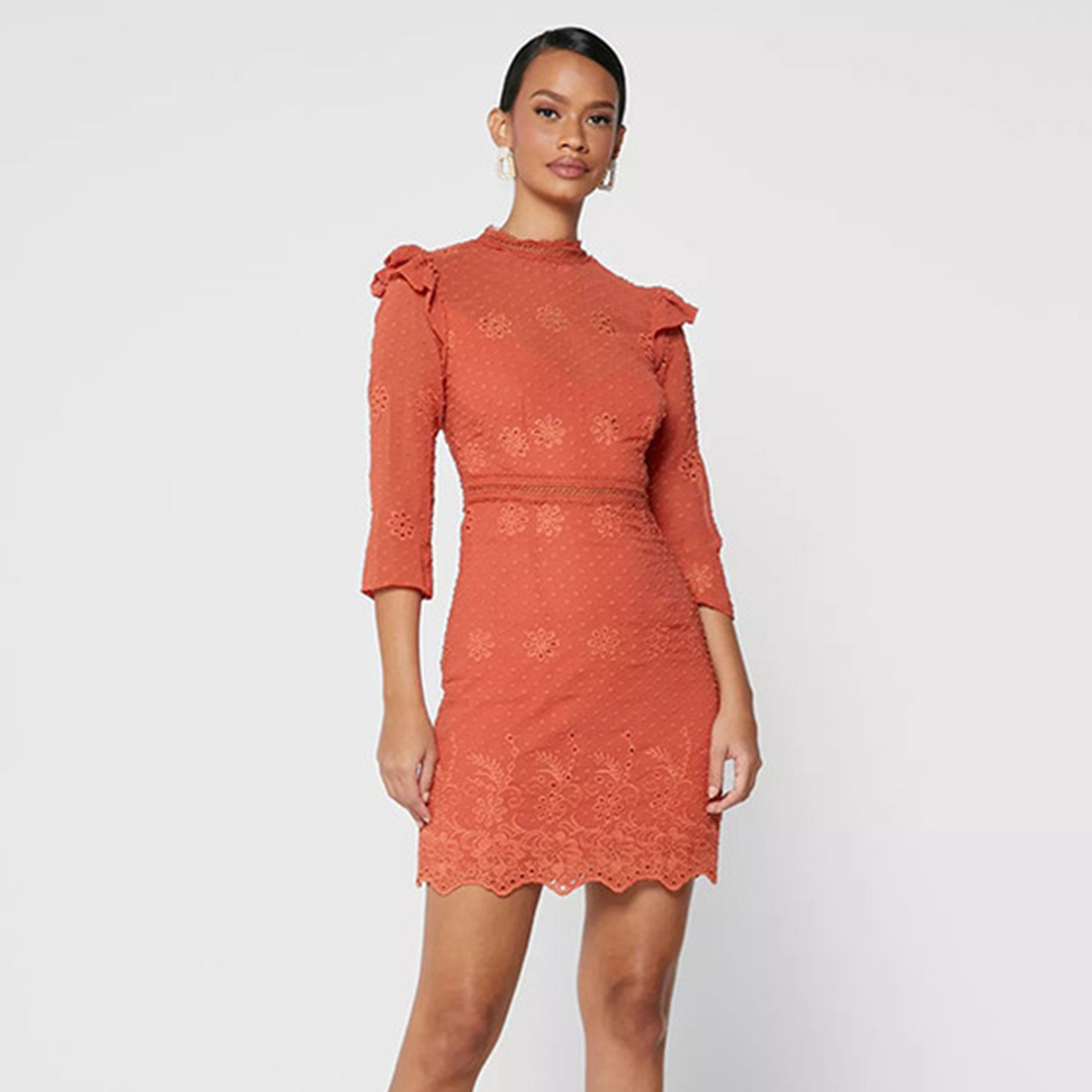 Buy Women s Little Mistress Orange Embroidered Bodycon Mini Dress Online Centrepoint KSA