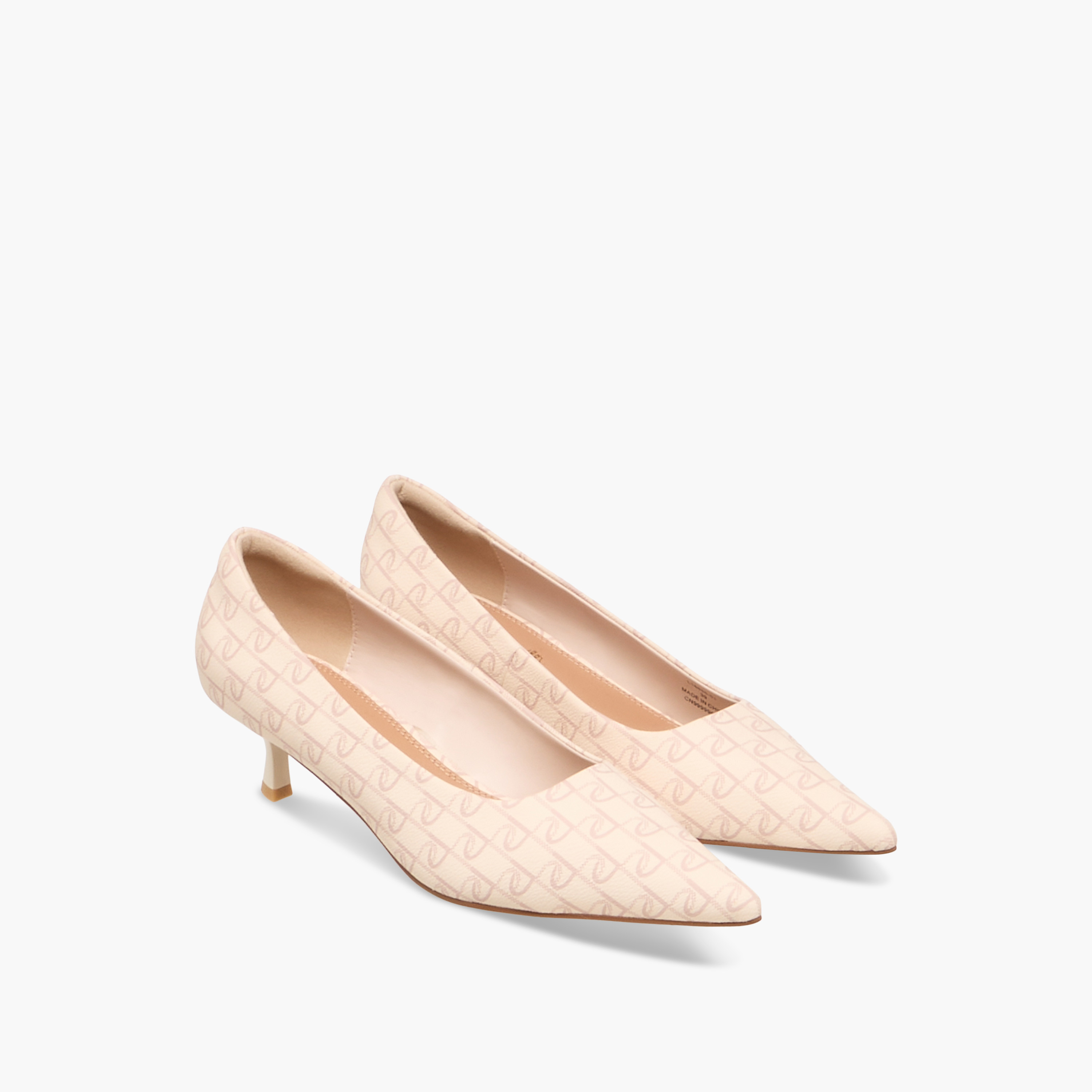 Paprika Monogram Print Pointed Toe Slip-On Pumps with Kitten Heels-women-shoes-sandals-heeled-image-1