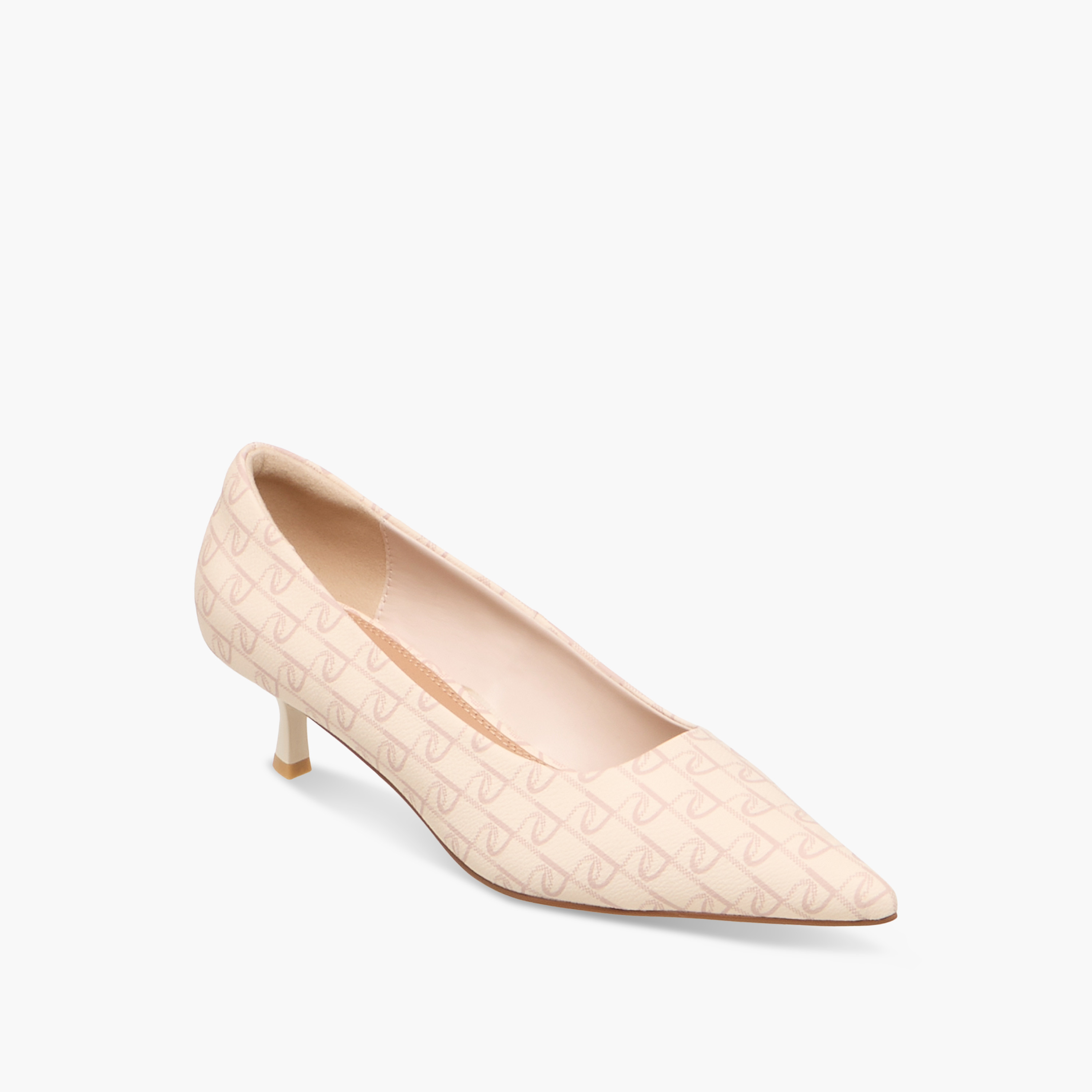 Paprika Monogram Print Pointed Toe Slip-On Pumps with Kitten Heels-women-shoes-sandals-heeled-image-2