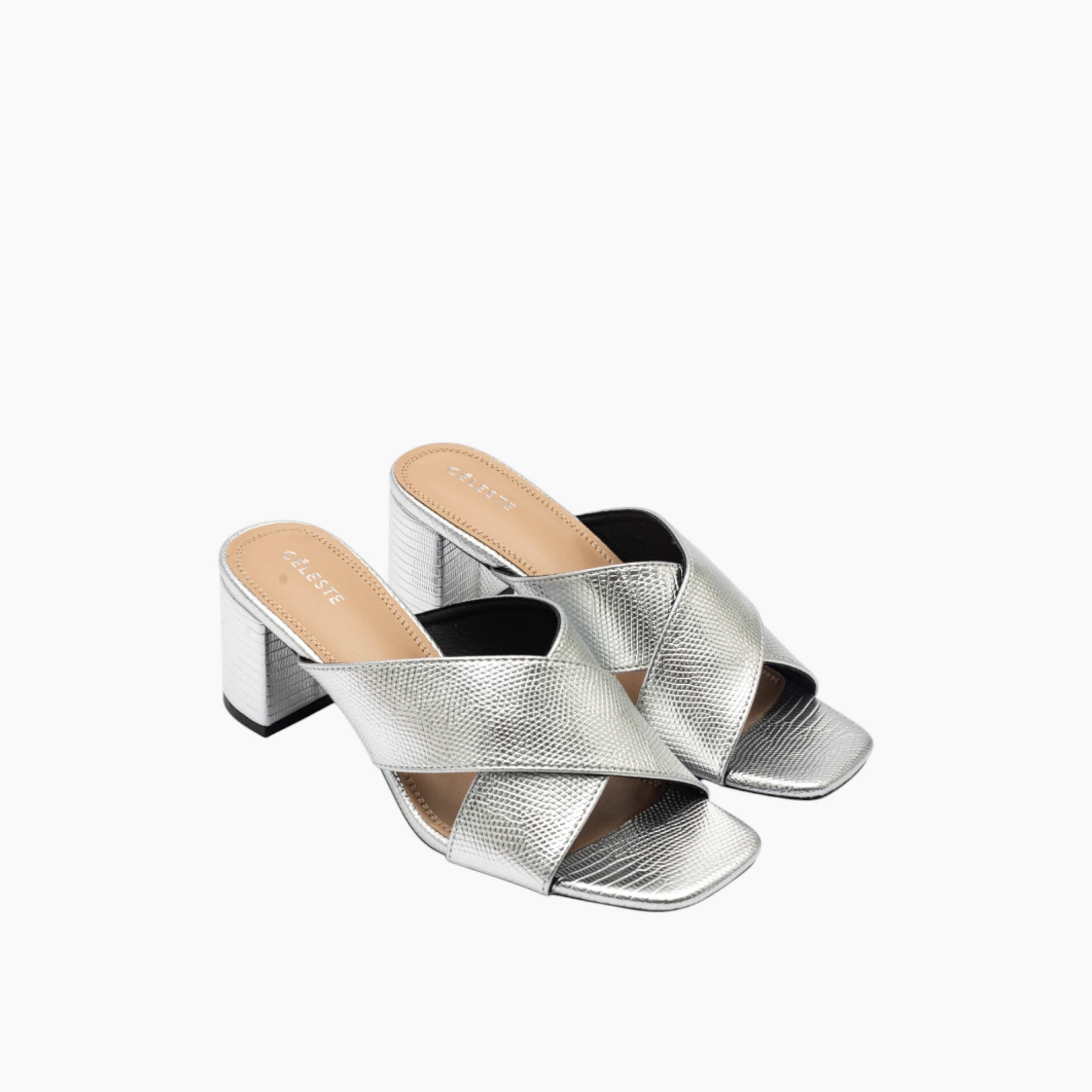 صندل بارز الملمس سهل الارتداء بحزام متقاطع وكعب عريض للنساء من سيليست-women-shoes-sandals-heeled-image-1