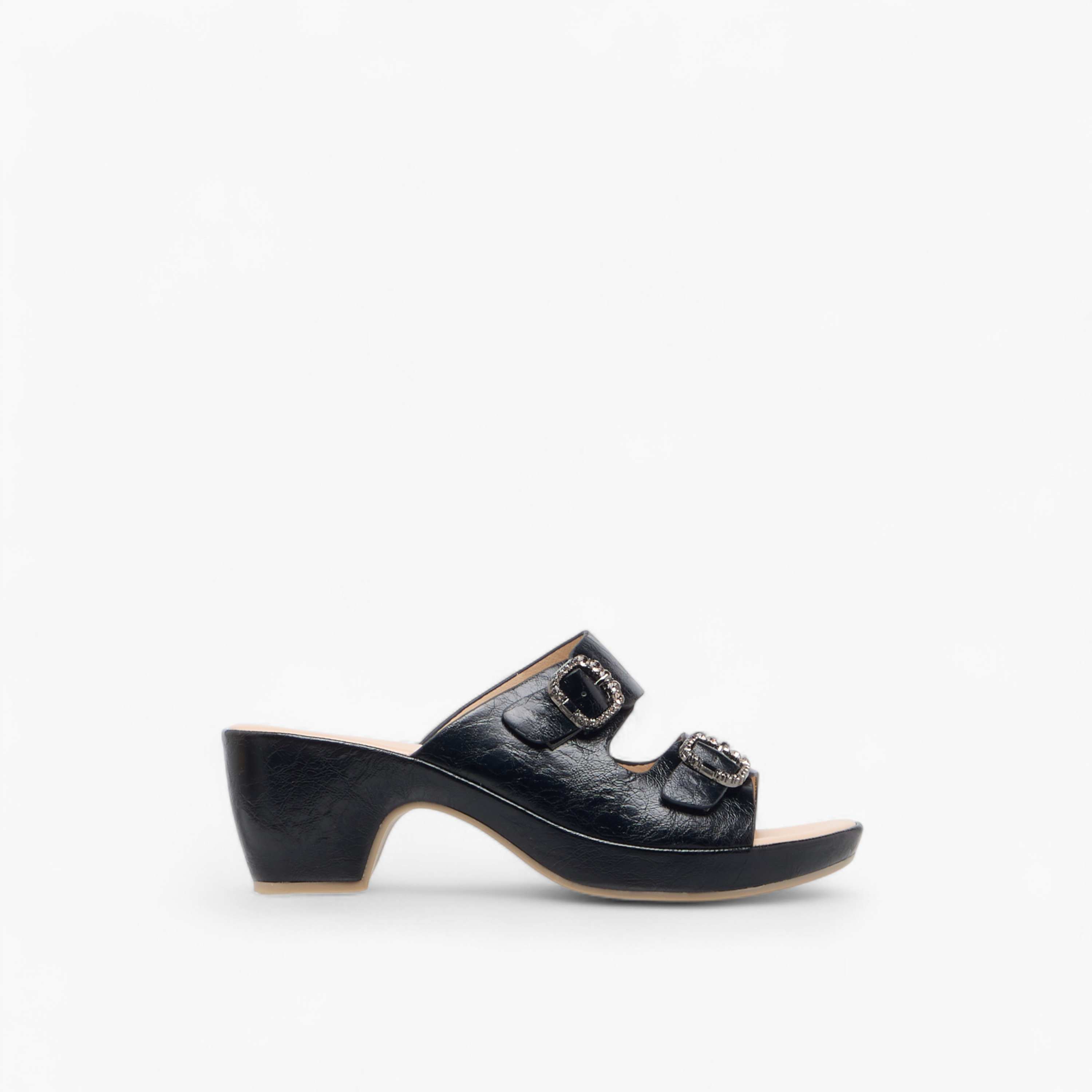 Le Confort Textured Slip-On Comfort Sandals with Embellished Buckle Accent-women-shoes-sandals-heeled-image-3
