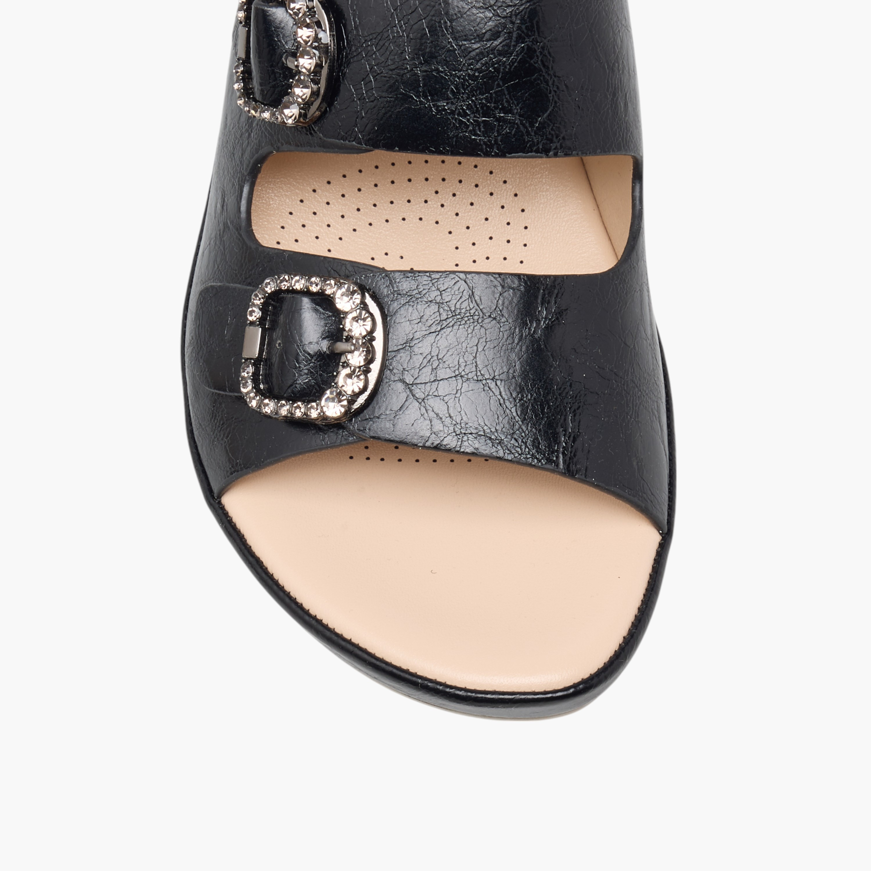 Le Confort Textured Slip-On Comfort Sandals with Embellished Buckle Accent-women-shoes-sandals-heeled-image-4
