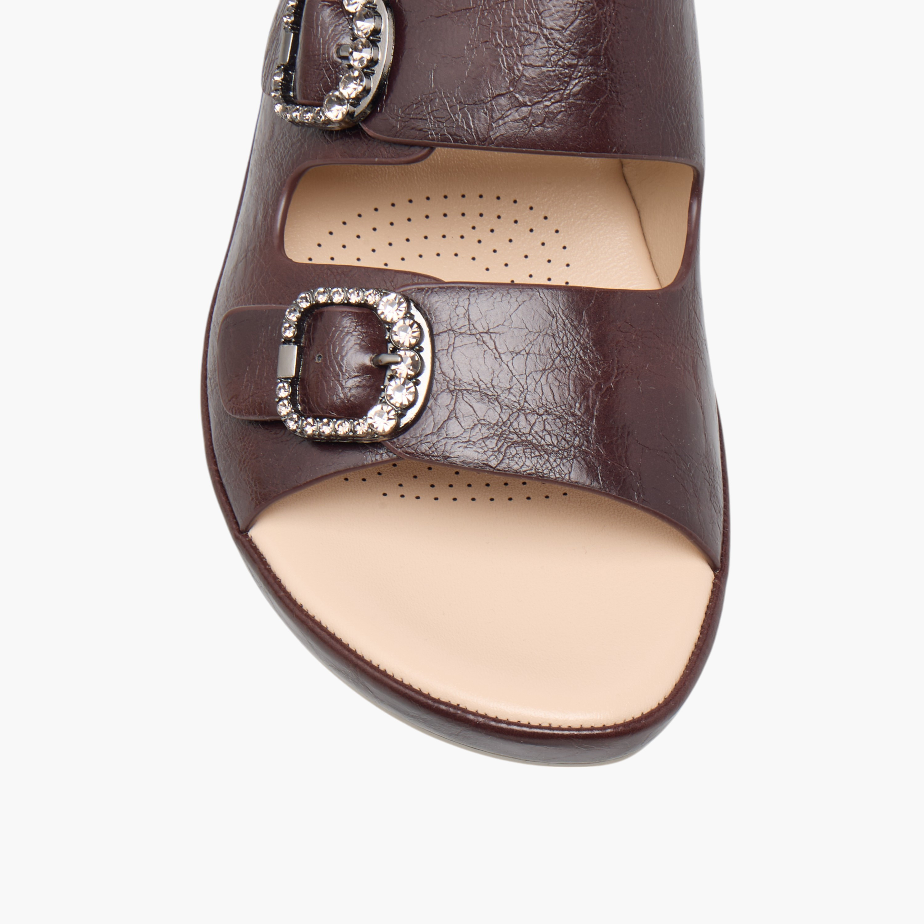 Le Confort Textured Slip-On Comfort Sandals with Embellished Buckle Accent-women-shoes-sandals-heeled-image-4