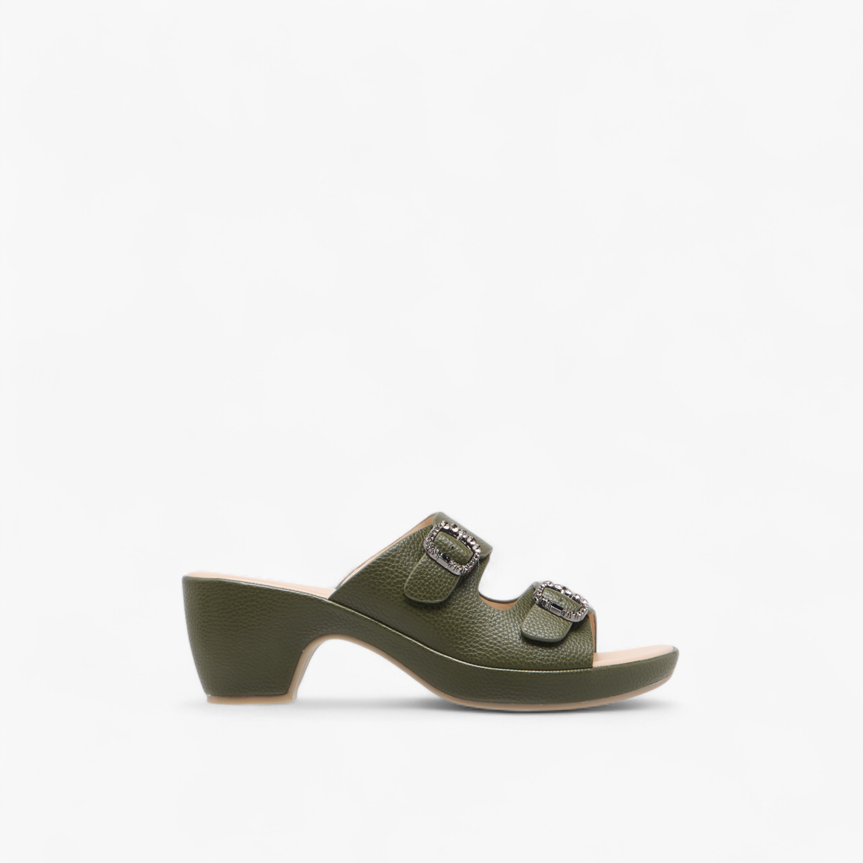 Le Confort Textured Slip-On Comfort Sandals with Embellished Buckle Accent-women-shoes-sandals-heeled-image-3