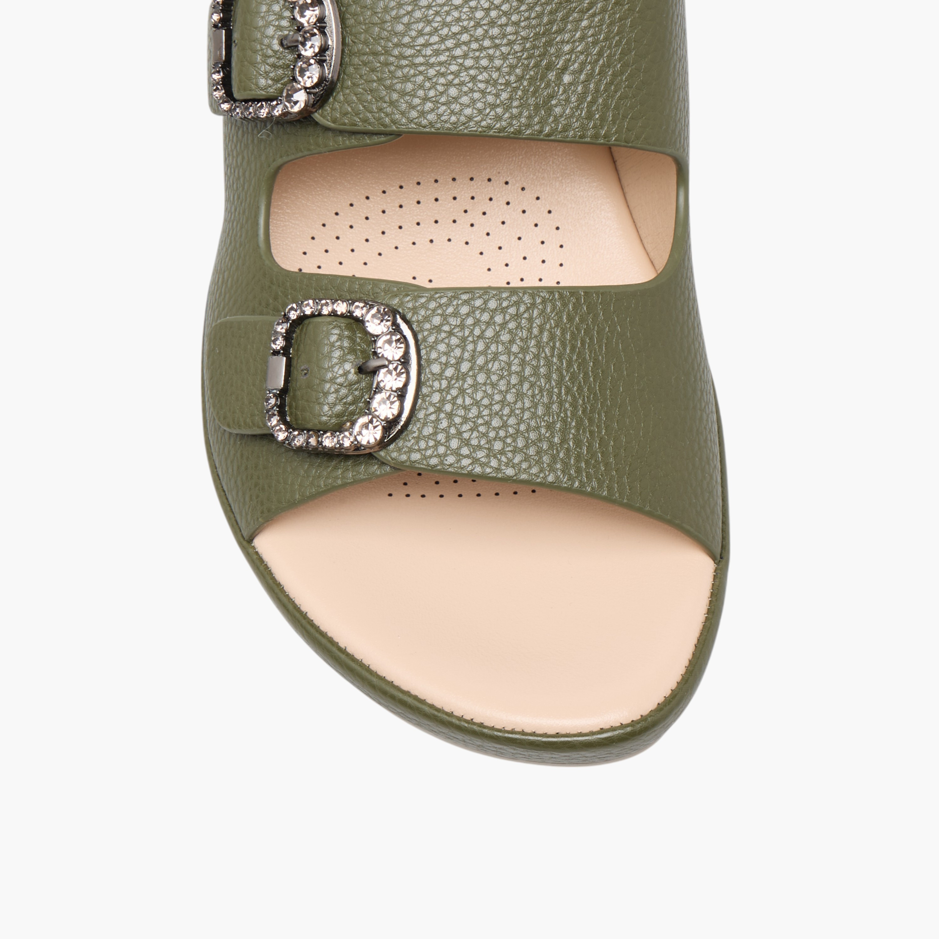Le Confort Textured Slip-On Comfort Sandals with Embellished Buckle Accent-women-shoes-sandals-heeled-image-4
