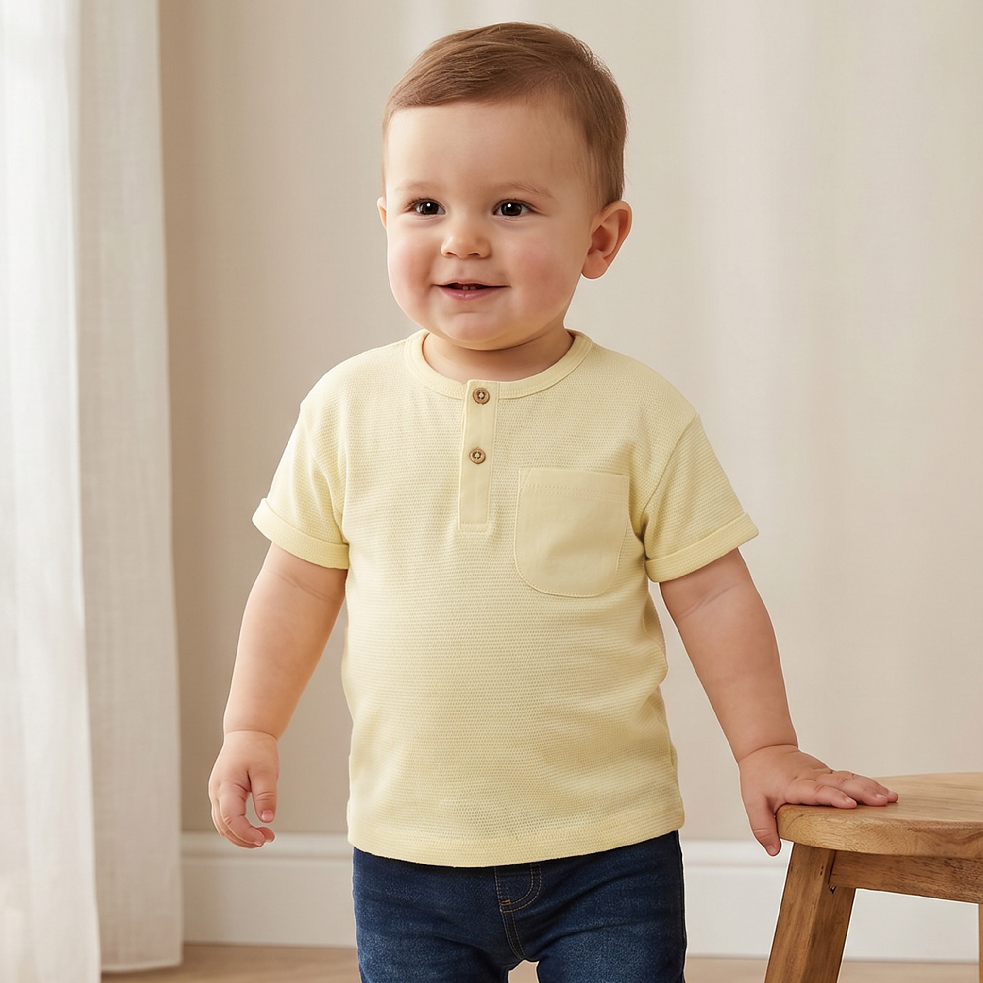 Juniors Henley Neck Short Sleeves T-shirt with Chest Pocket-baby-boys-clothing-tshirtsandpolos-image-1