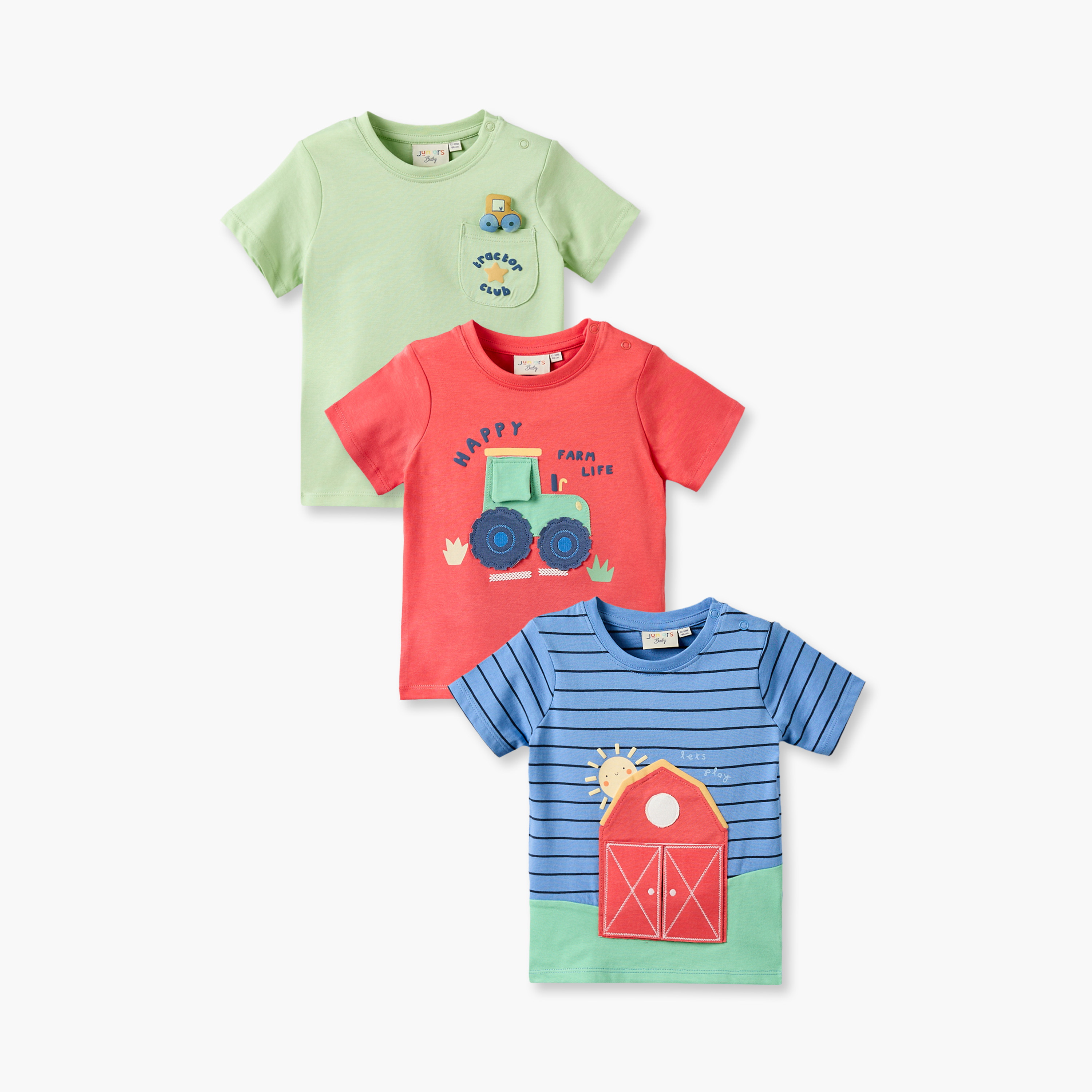 تيشيرتات بطبعات مزرعة وياقة ضيقة وأكمام قصيرة - عبوة 3 قطع-baby-boys-clothing-tshirtsandpolos-image-1