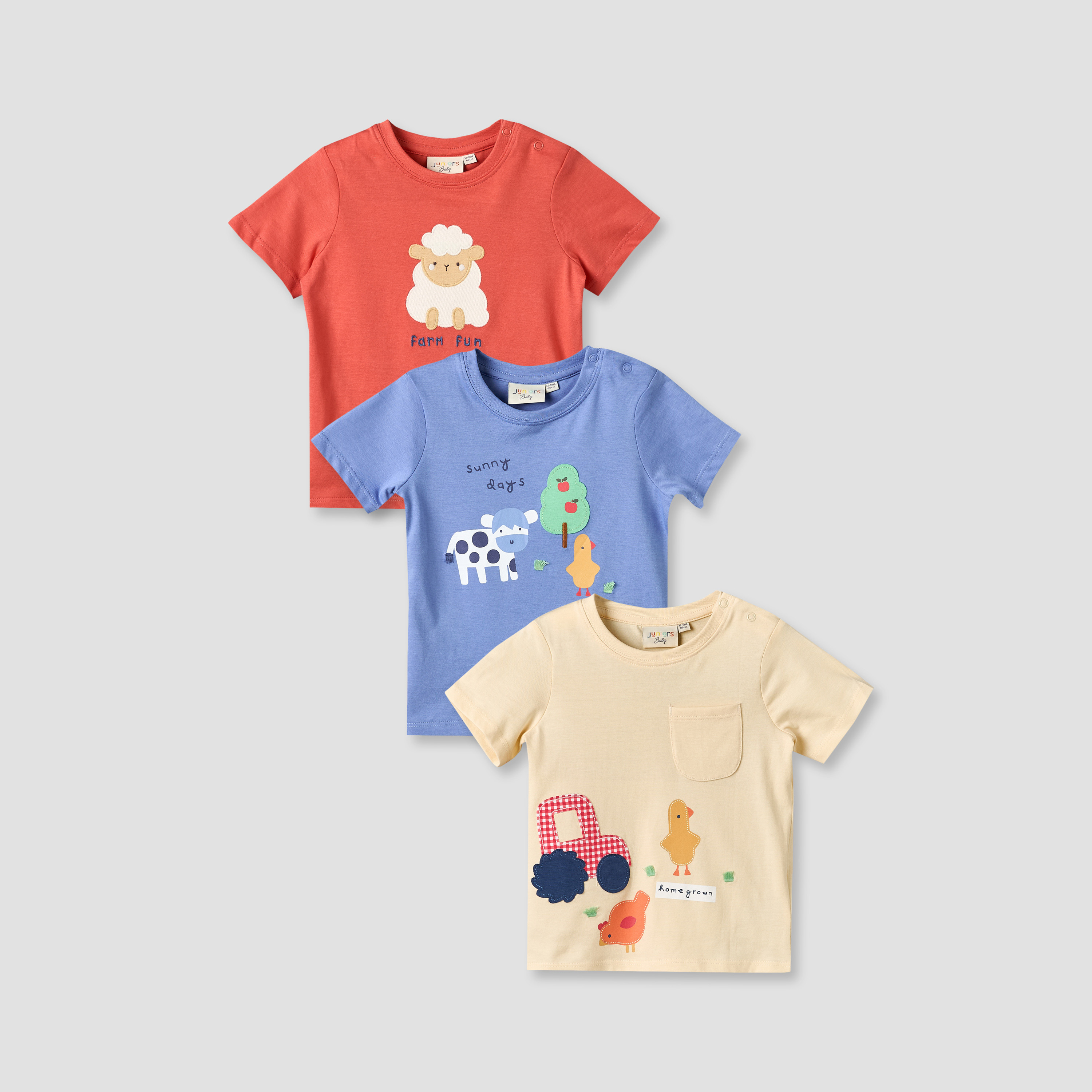 Pack of 3 Juniors Round Neck Short Sleeves T-shirt with Farm Print-baby-boys-clothing-tshirtsandpolos-image-1