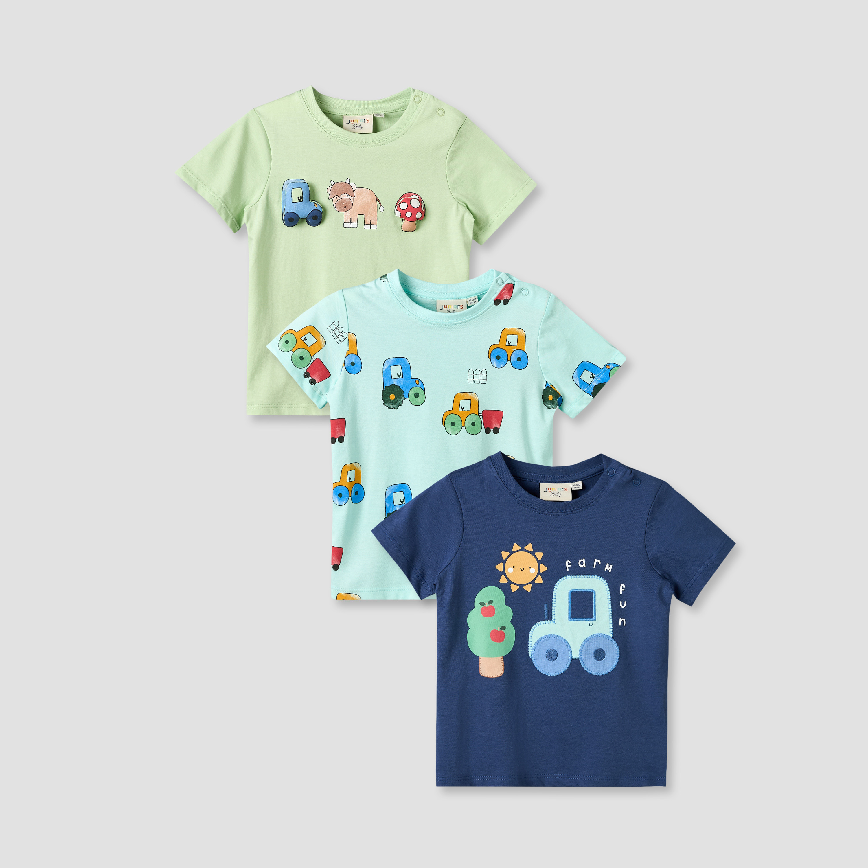 Pack of 3 Juniors Round Neck Short Sleeves T-shirt with Farm Print-baby-boys-clothing-tshirtsandpolos-image-1