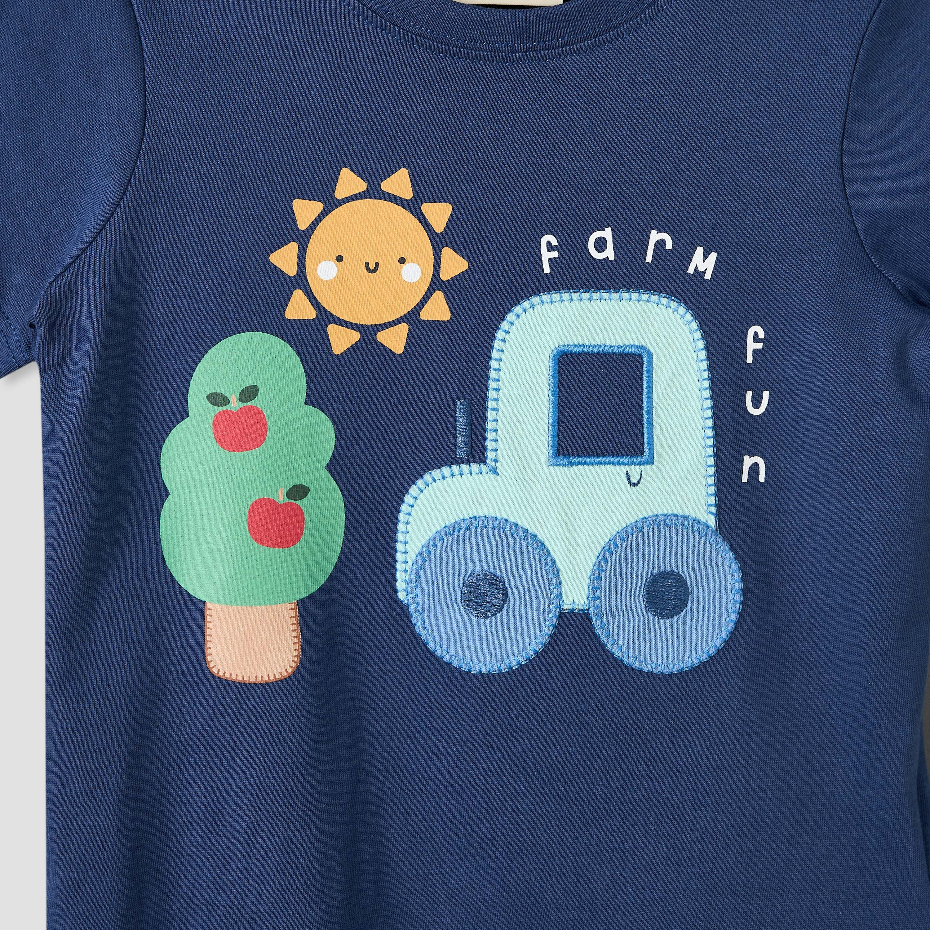 Pack of 3 Juniors Round Neck Short Sleeves T-shirt with Farm Print-baby-boys-clothing-tshirtsandpolos-image-5