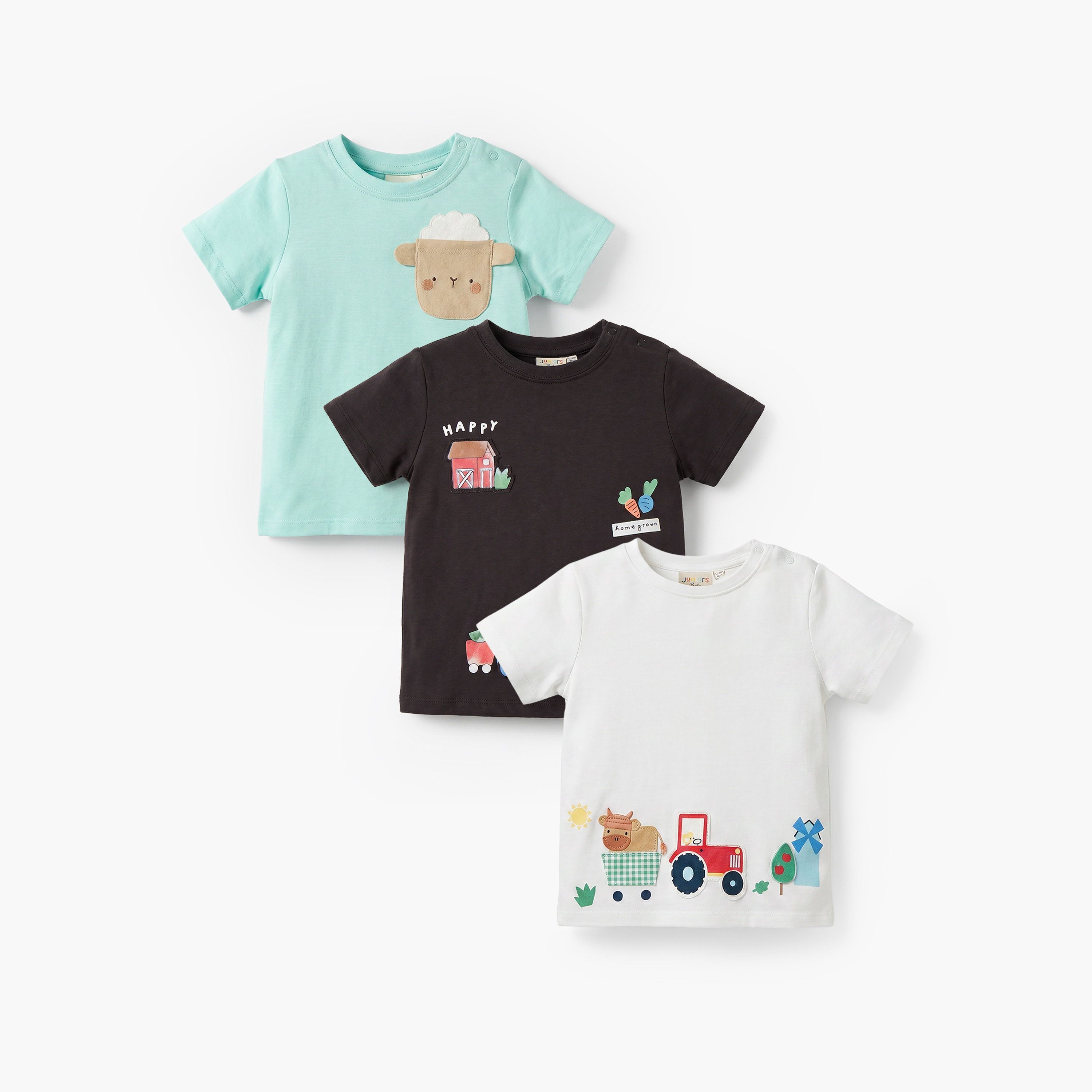 Pack of 3 Juniors Crew Neck Short Sleeves T-shirt with Farm Animal Print-baby-boys-clothing-tshirtsandpolos-image-1