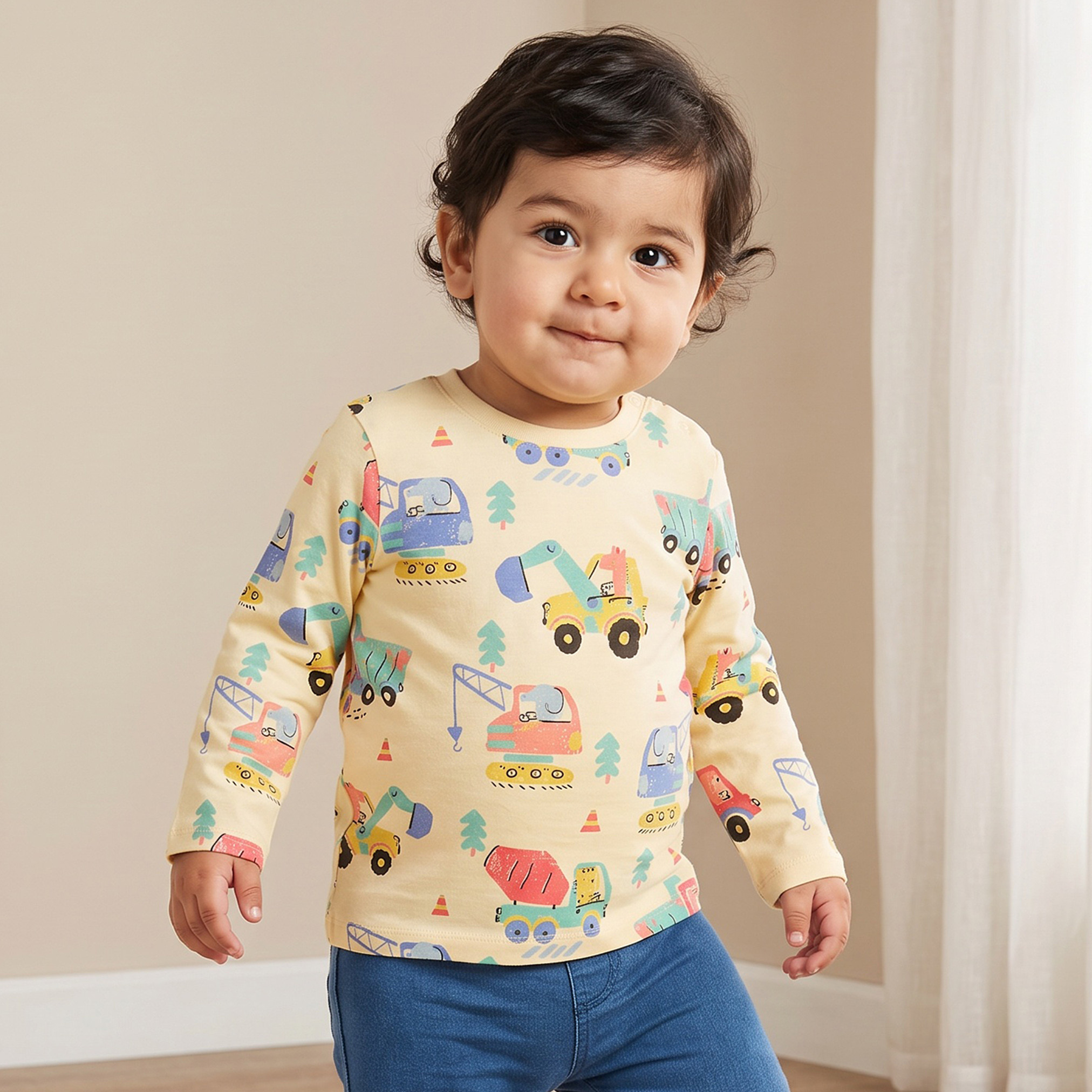 Juniors Crew Neck Long Sleeves T-shirt with Construction Vehicle Print-baby-boys-clothing-tshirtsandpolos-image-1