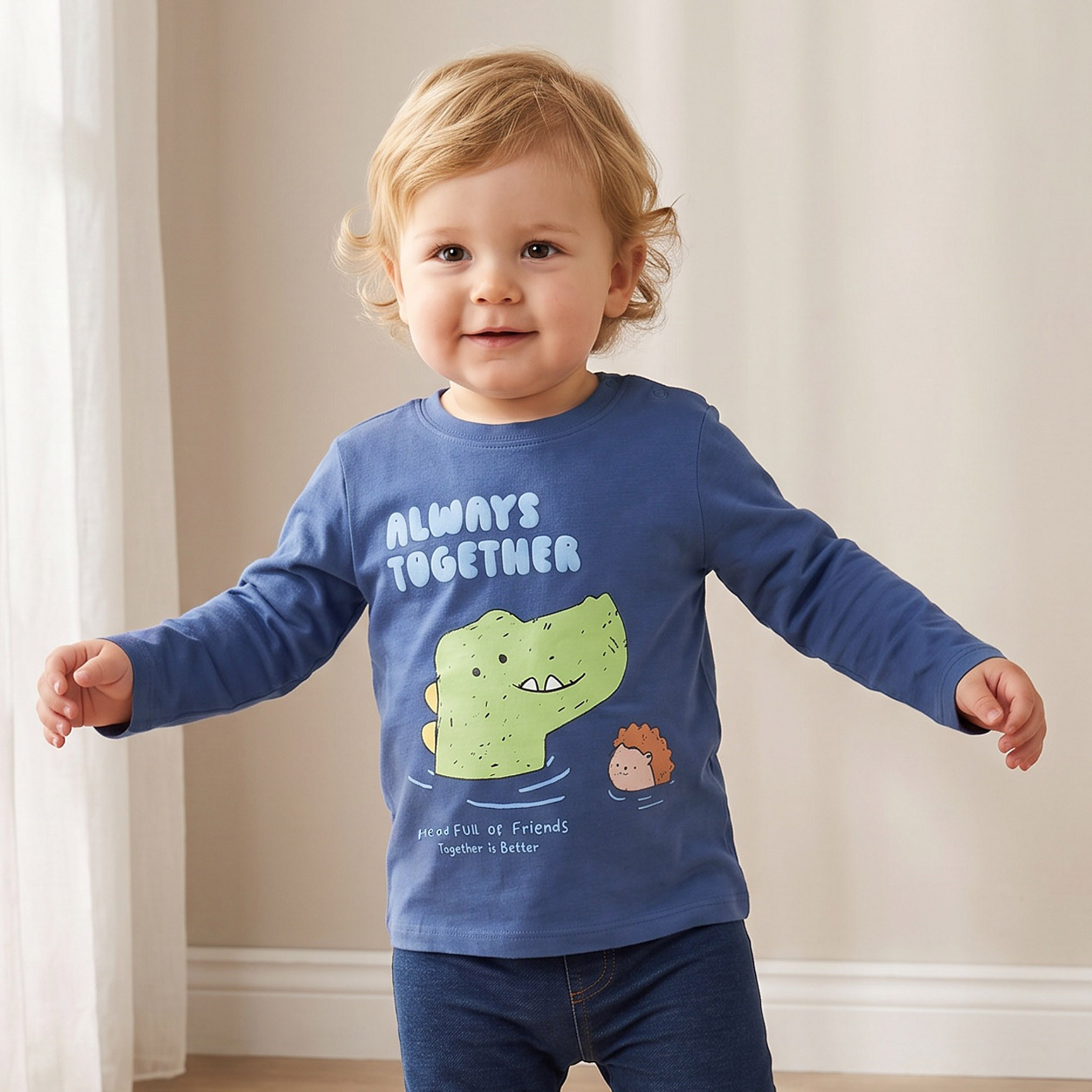 تيشيرت بأكمام طويلة وطبعات ديناصور من جونيورز-baby-boys-clothing-tshirtsandpolos-image-1