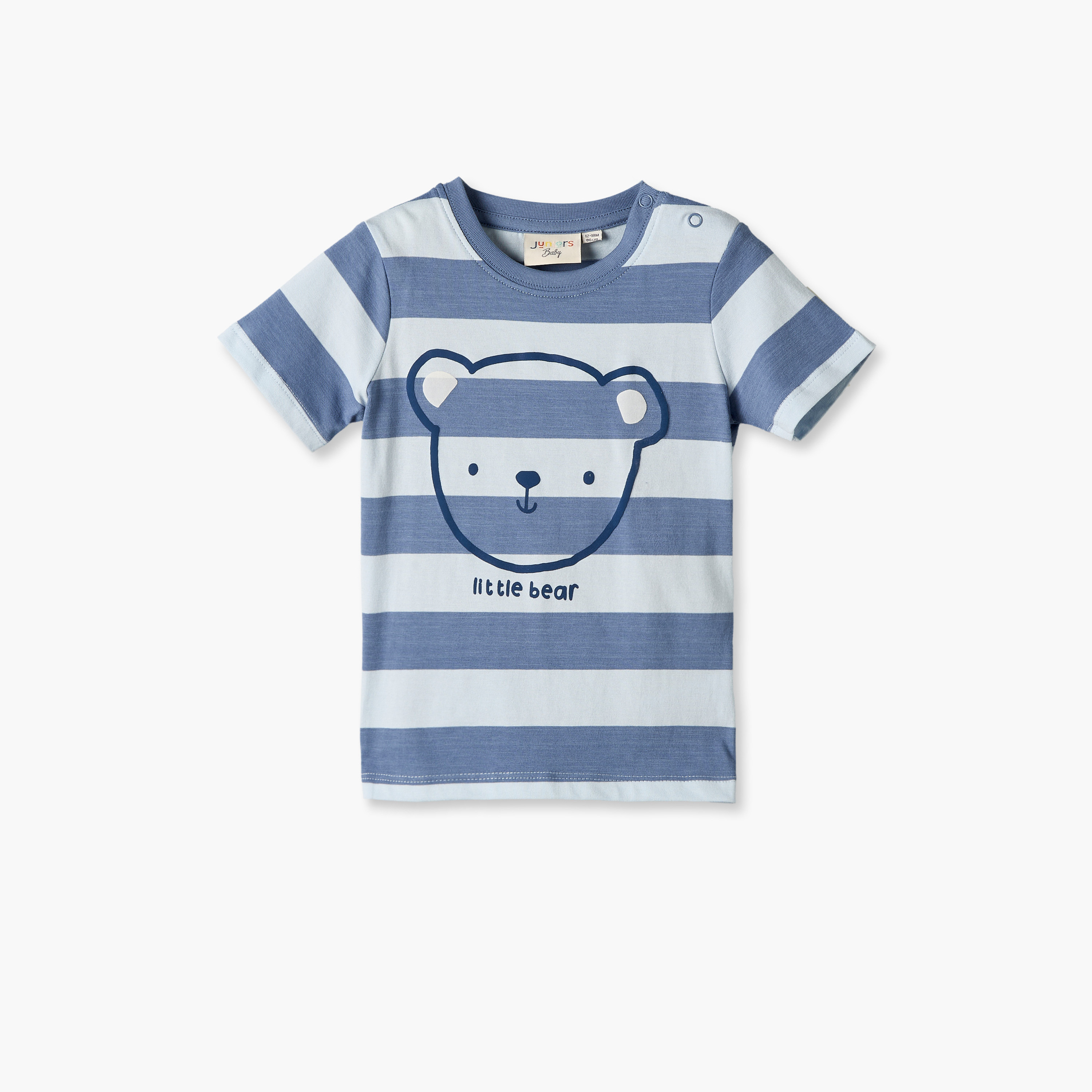 Juniors Crew Neck Short Sleeves T-shirt with Bear Striped Print-baby-boys-clothing-shirts-image-2