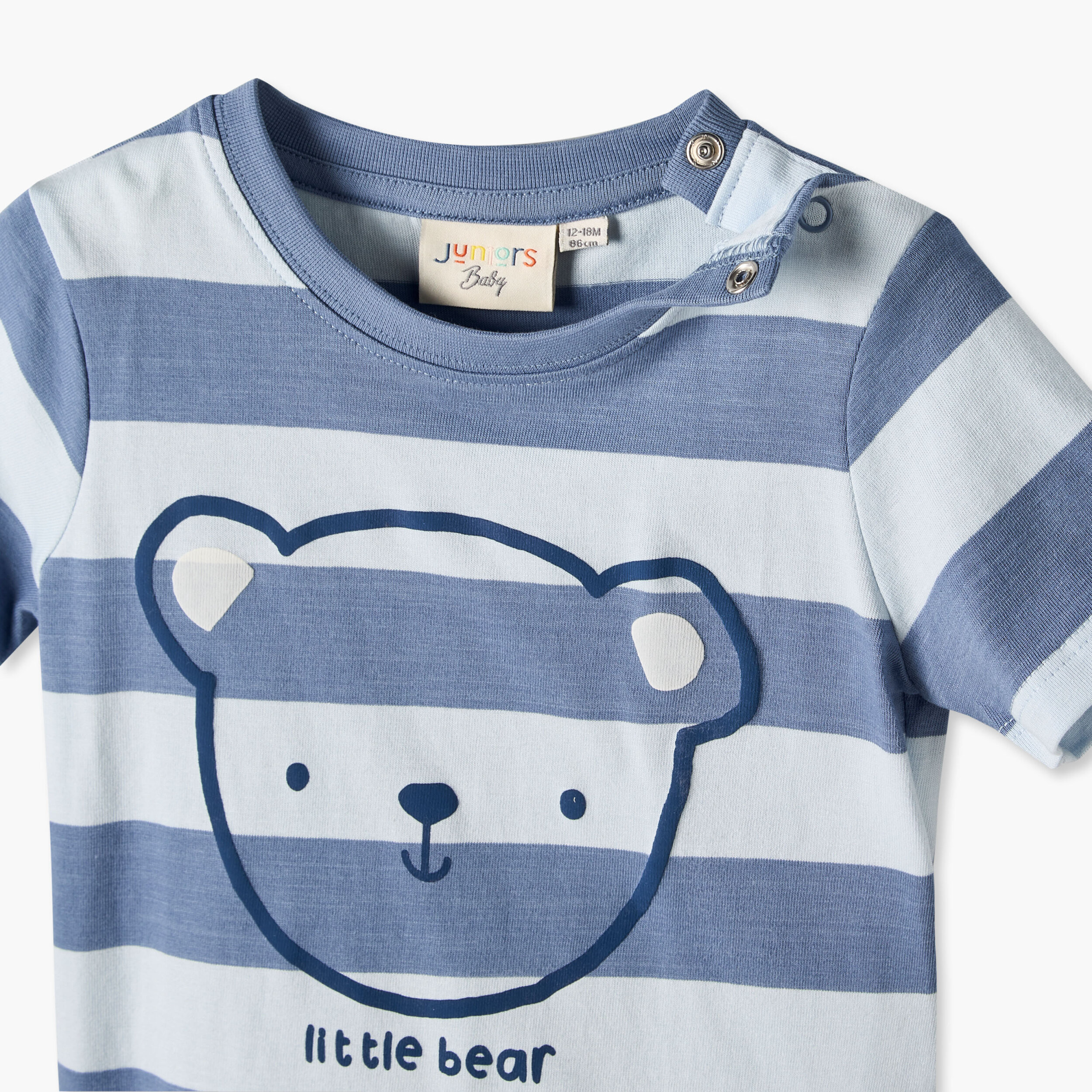 Juniors Crew Neck Short Sleeves T-shirt with Bear Striped Print-baby-boys-clothing-shirts-image-4