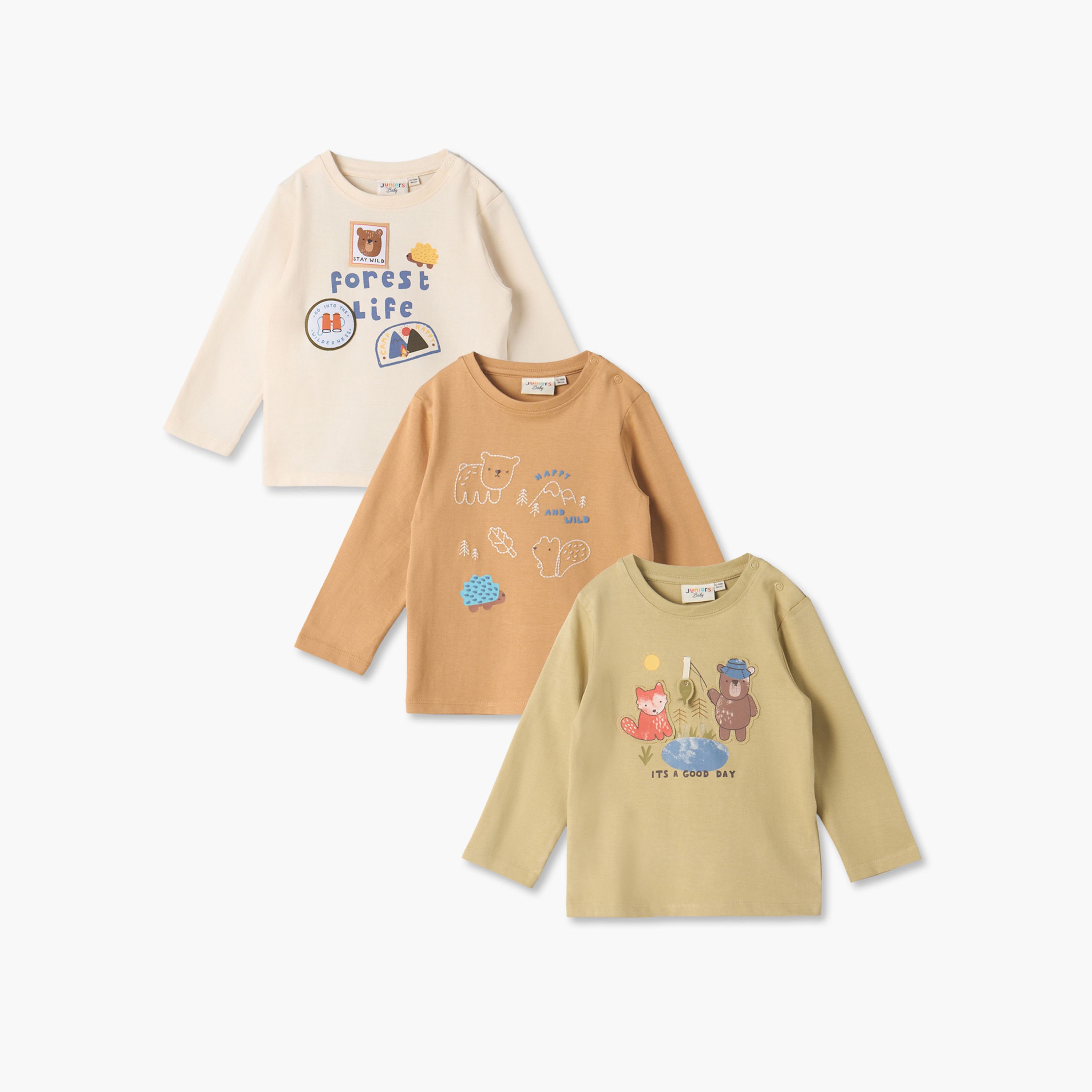 تيشيرتات بطبعات ديناصور وياقة ضيقة وأكمام طويلة من جونيورز - عبوة 3 قطع-baby-boys-clothing-tshirtsandpolos-image-1