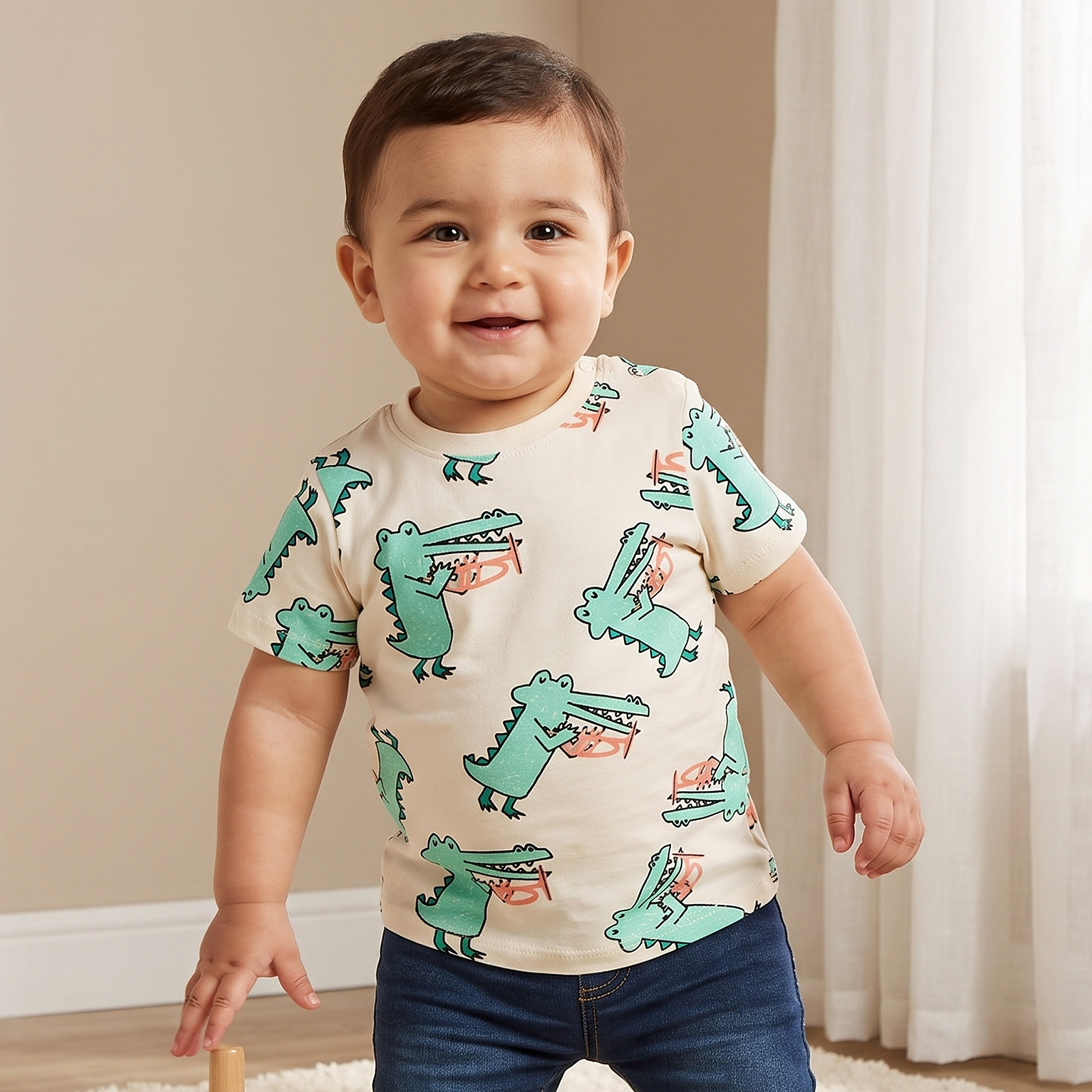 Juniors Short Sleeves T-shirt with Crocodile Print-baby-boys-clothing-tshirtsandpolos-image-1