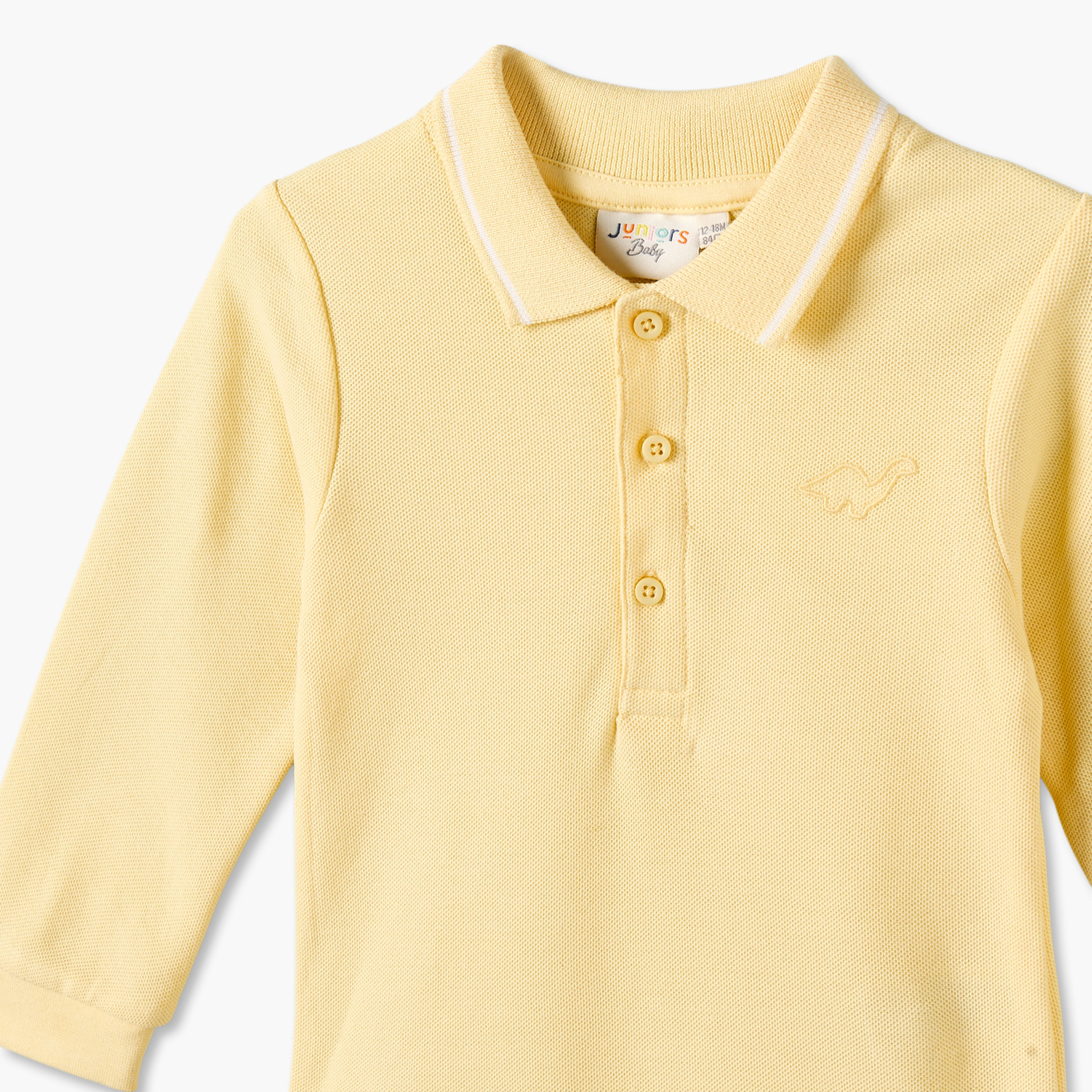 Juniors Collared Long Sleeves Bodysuit with Snap Button Closure-baby-boys-clothing-bodysuits-image-3