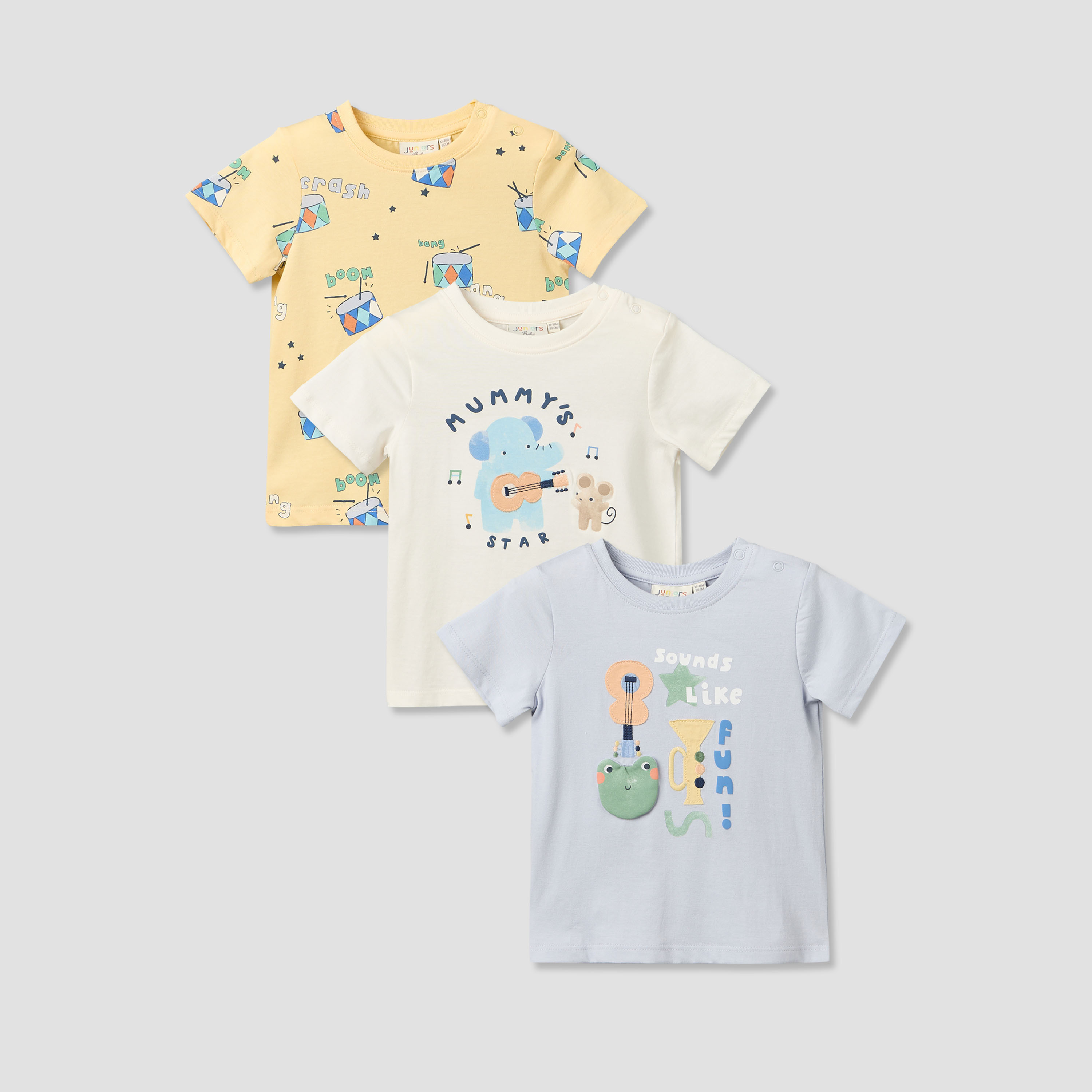 Pack of 3 Juniors Round Neck Short Sleeves T-shirt with Music Print-baby-boys-clothing-tshirtsandpolos-image-1