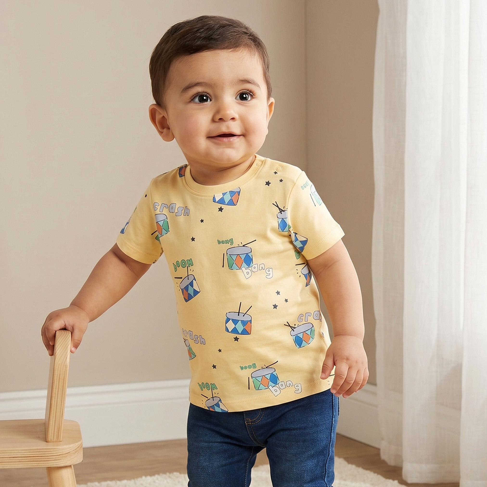 Pack of 3 Juniors Round Neck Short Sleeves T-shirt with Music Print-baby-boys-clothing-tshirtsandpolos-image-2