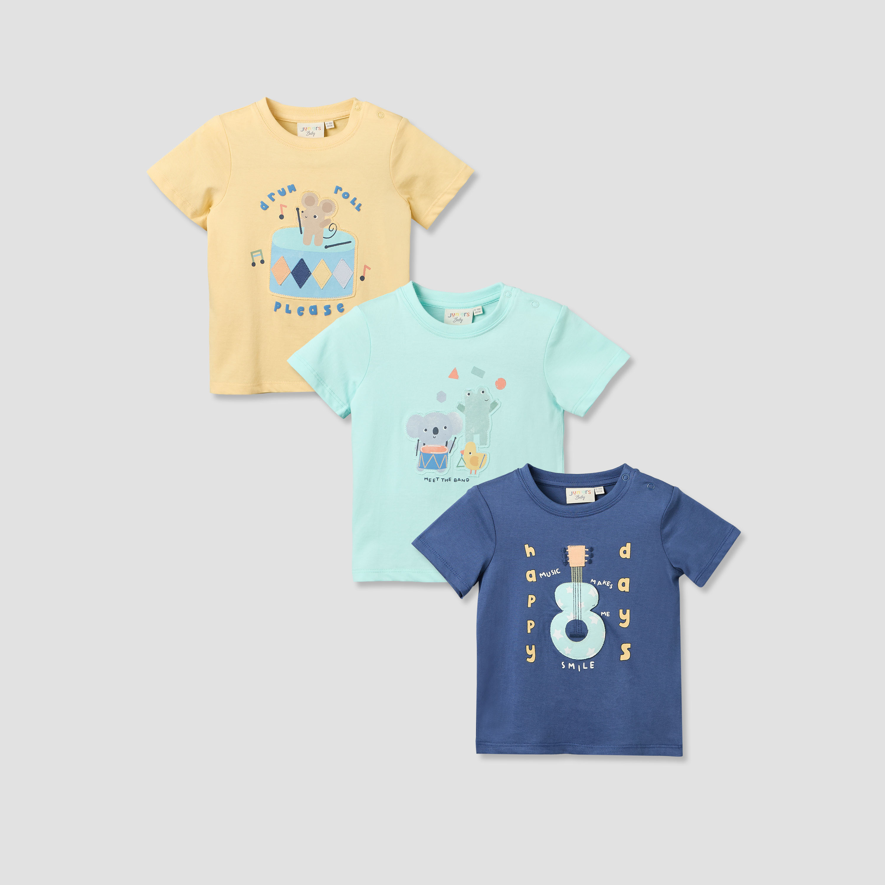 Pack of 3 Juniors Round Neck Short Sleeves T-shirt with Music Print-baby-boys-clothing-tshirtsandpolos-image-1