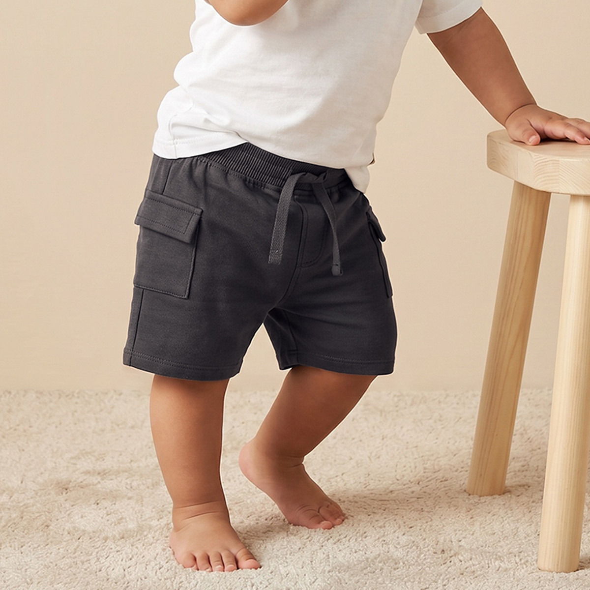 Juniors Knee Length Elasticated Drawstring Waist Shorts with Flap Pockets-baby-boys-clothing-bottoms-shorts-image-1
