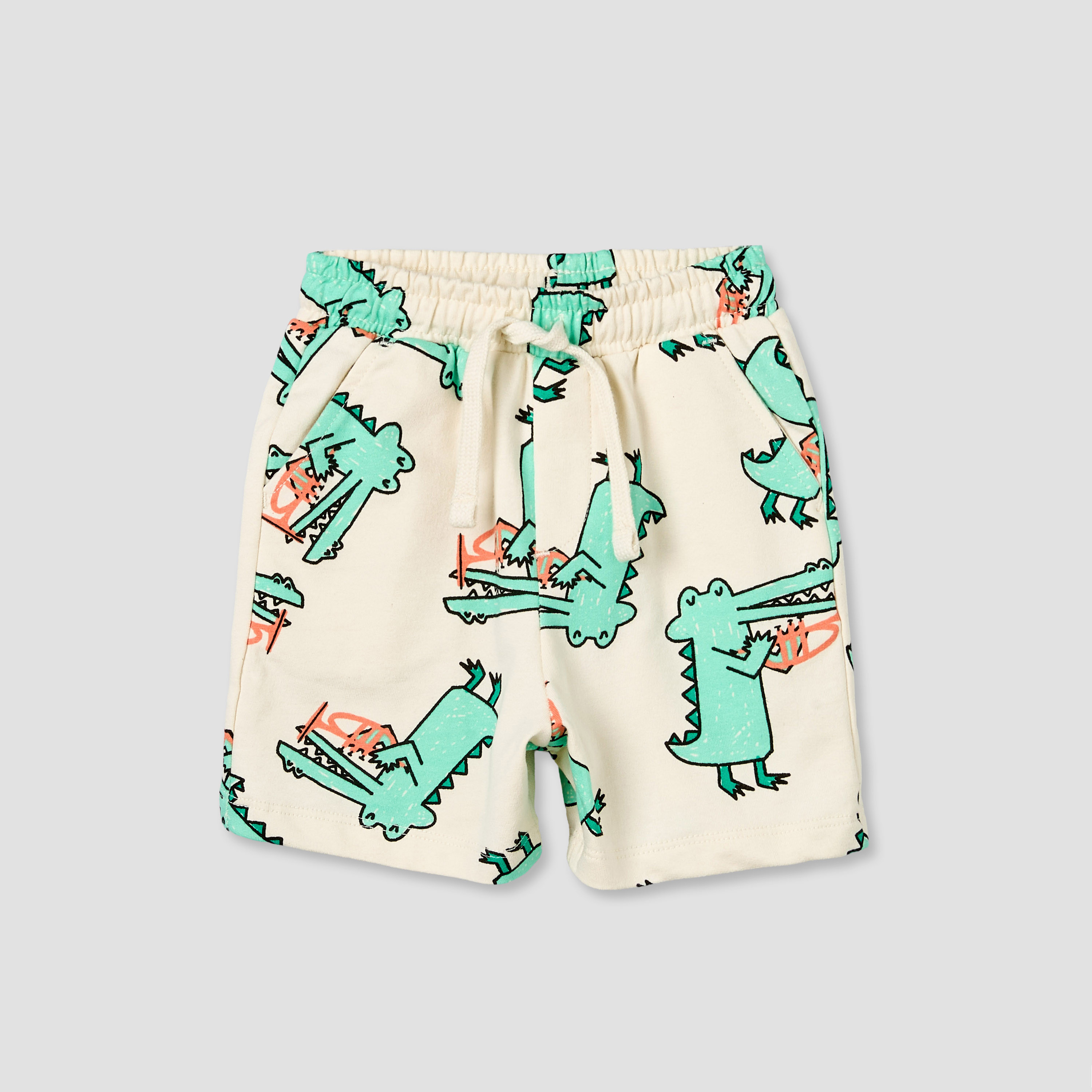 Juniors Knee Length Elasticated Waistband Shorts with Crocodile Print-baby-boys-clothing-bottoms-shorts-image-1