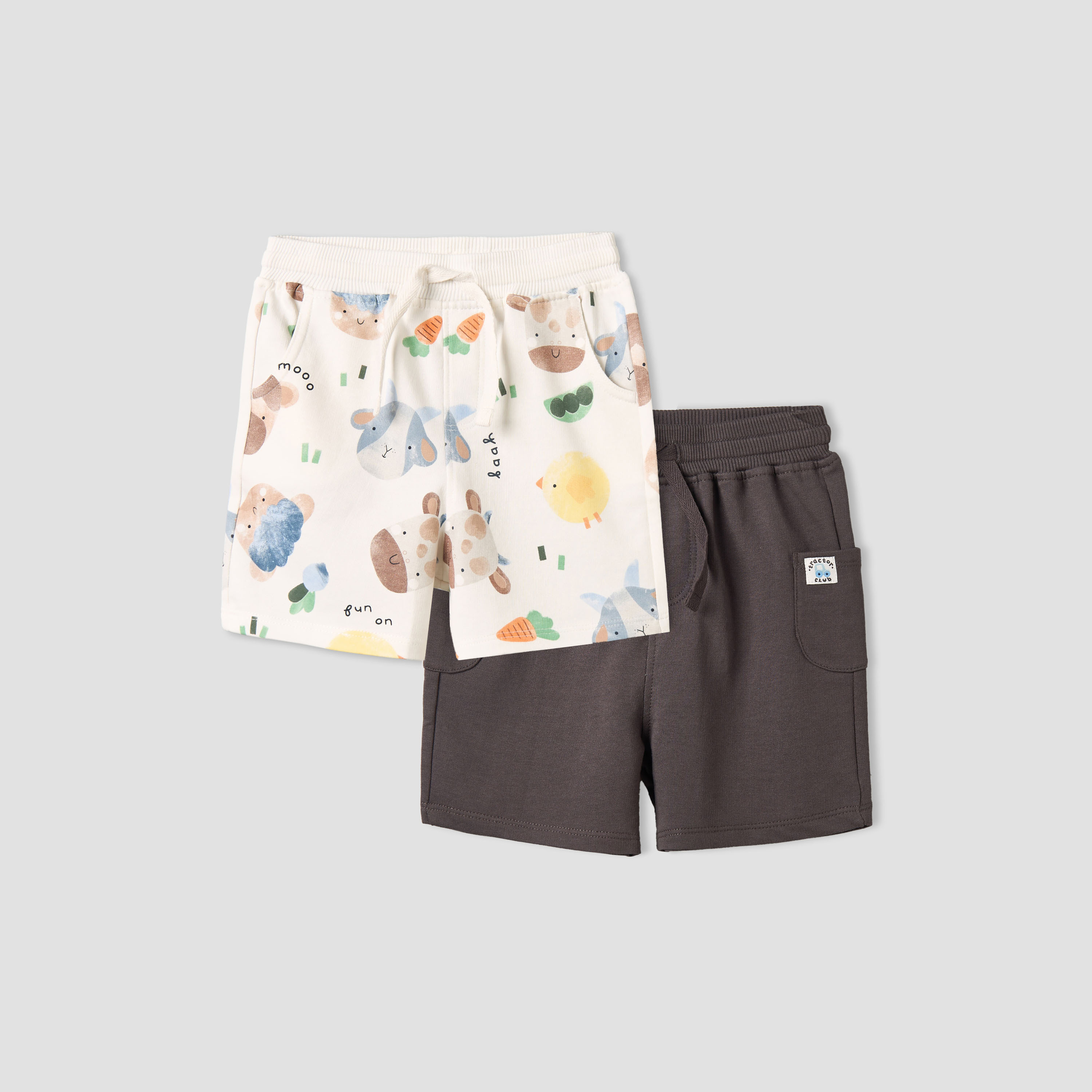طقم شورت بطول الركبة برباط خصر وطبعات مزرعة من جونيورز - قطعتين-baby-boys-clothing-bottoms-shorts-image-1