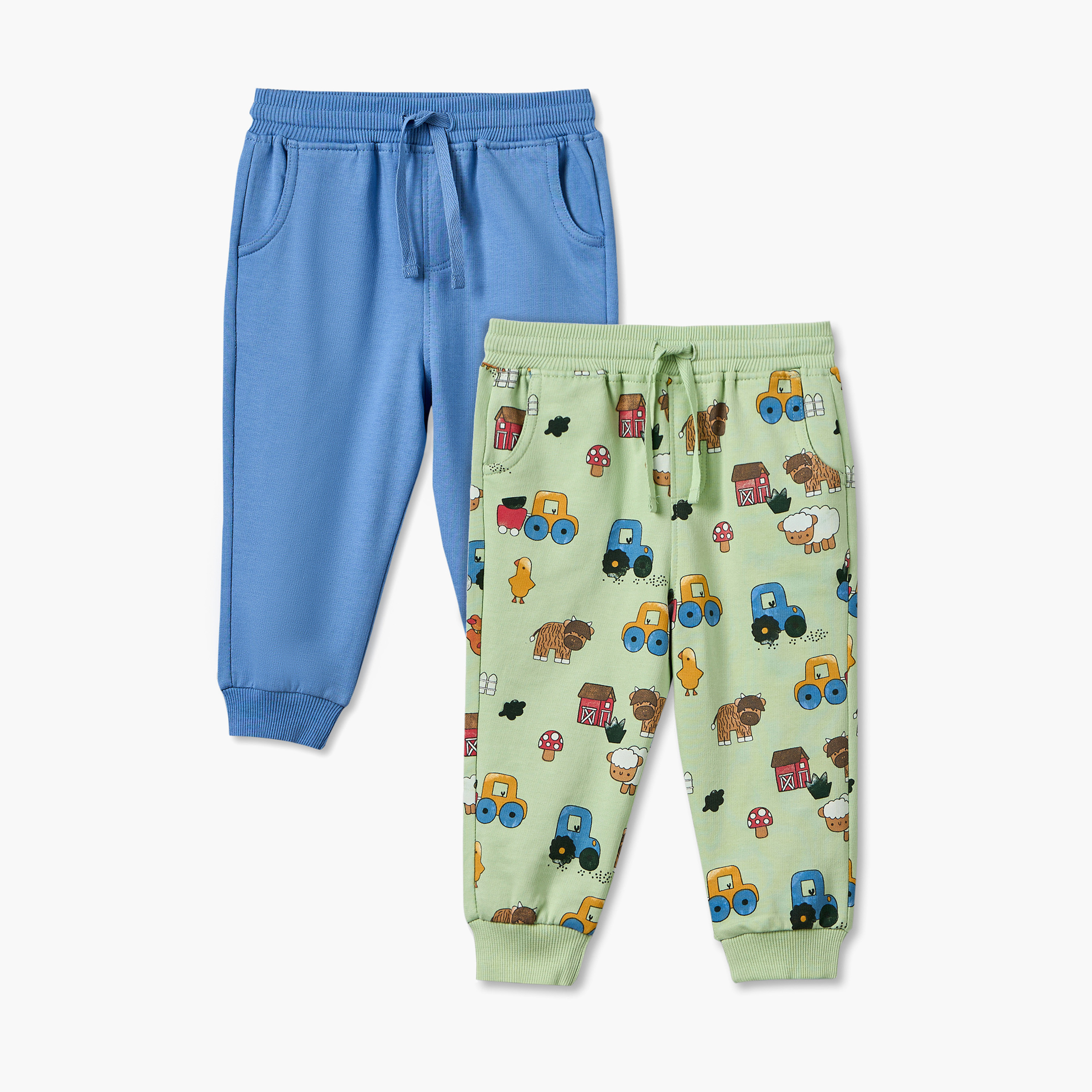 بنطلونات رياضية بخصر مطاطي وطبعات تراكتور من جونيورز - عبوة من قطعتين-baby-boys-clothing-bottoms-joggersandtrackpants-image-1