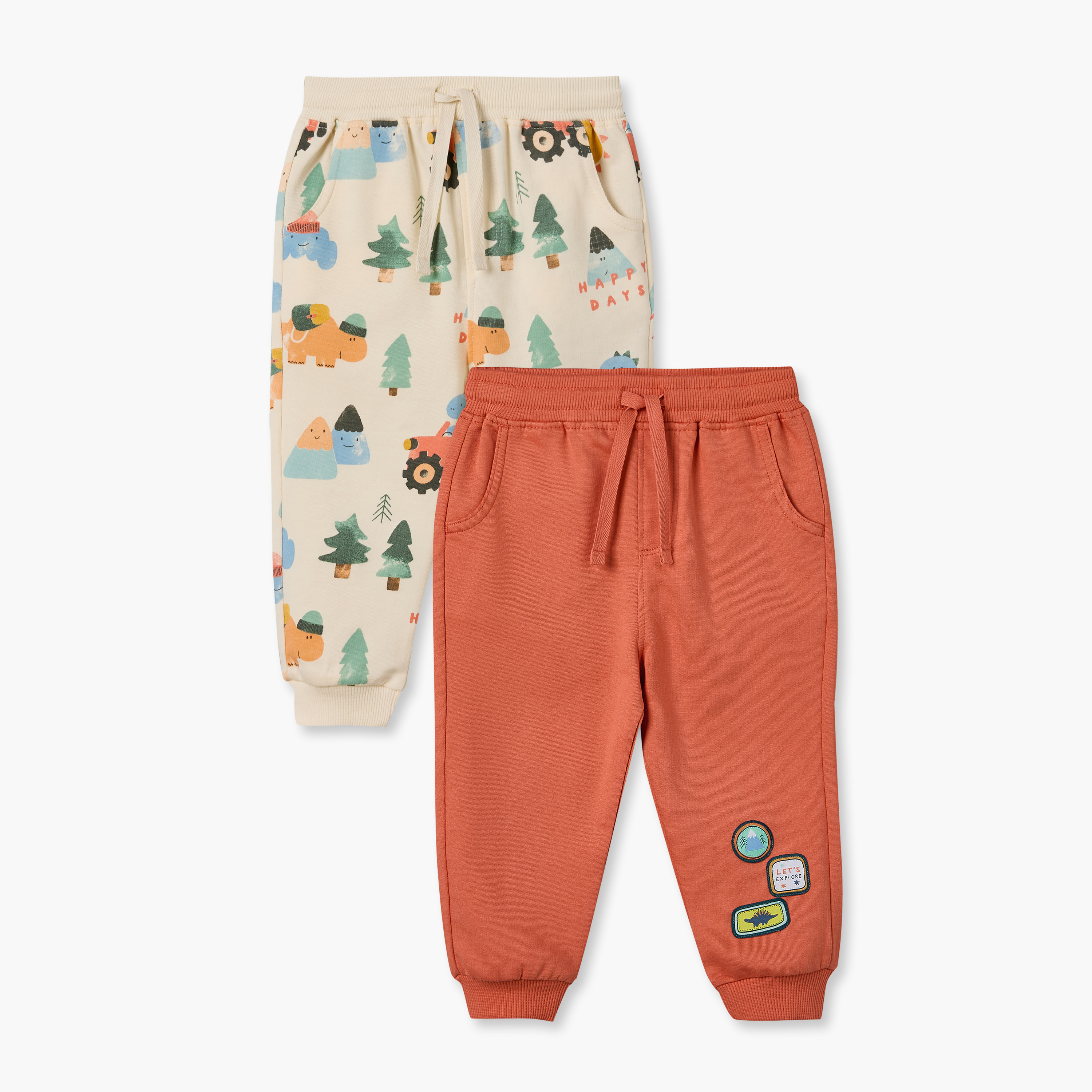Pack of 2 Juniors Drawstring Waist Joggers with Dinosaur Print-baby-boys-clothing-bottoms-joggersandtrackpants-image-1
