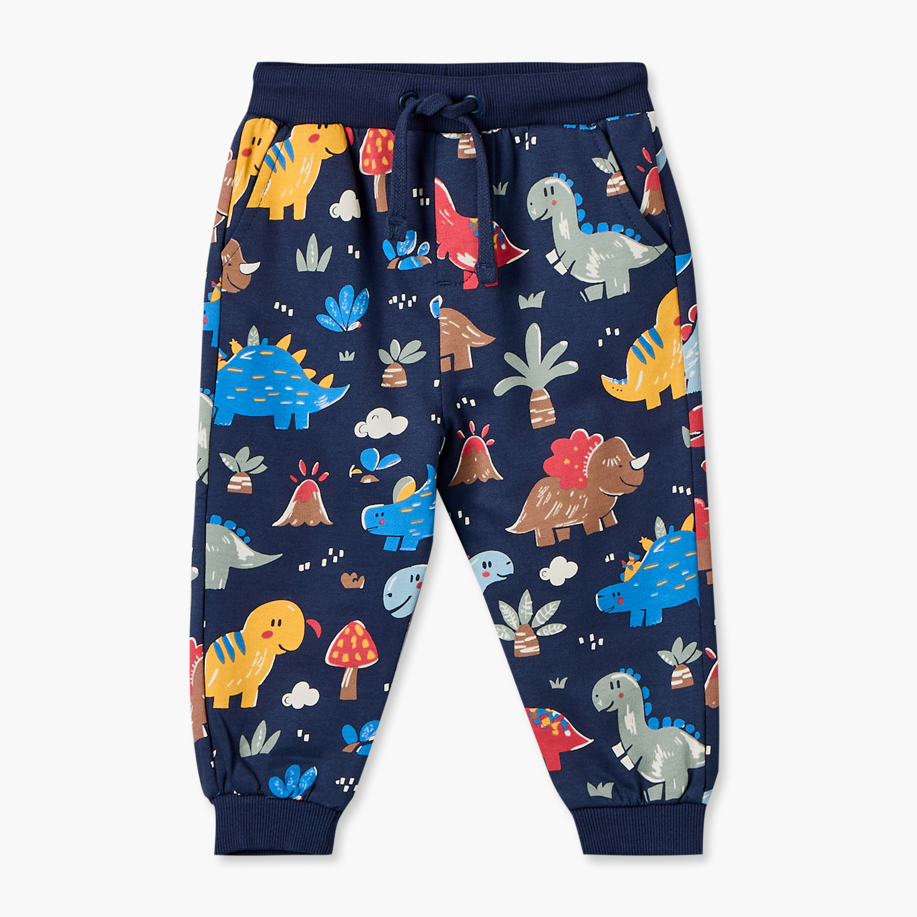 Juniors Elasticated Drawstring Waist Joggers with Dinosaur Print-baby-boys-clothing-bottoms-joggersandtrackpants-image-2