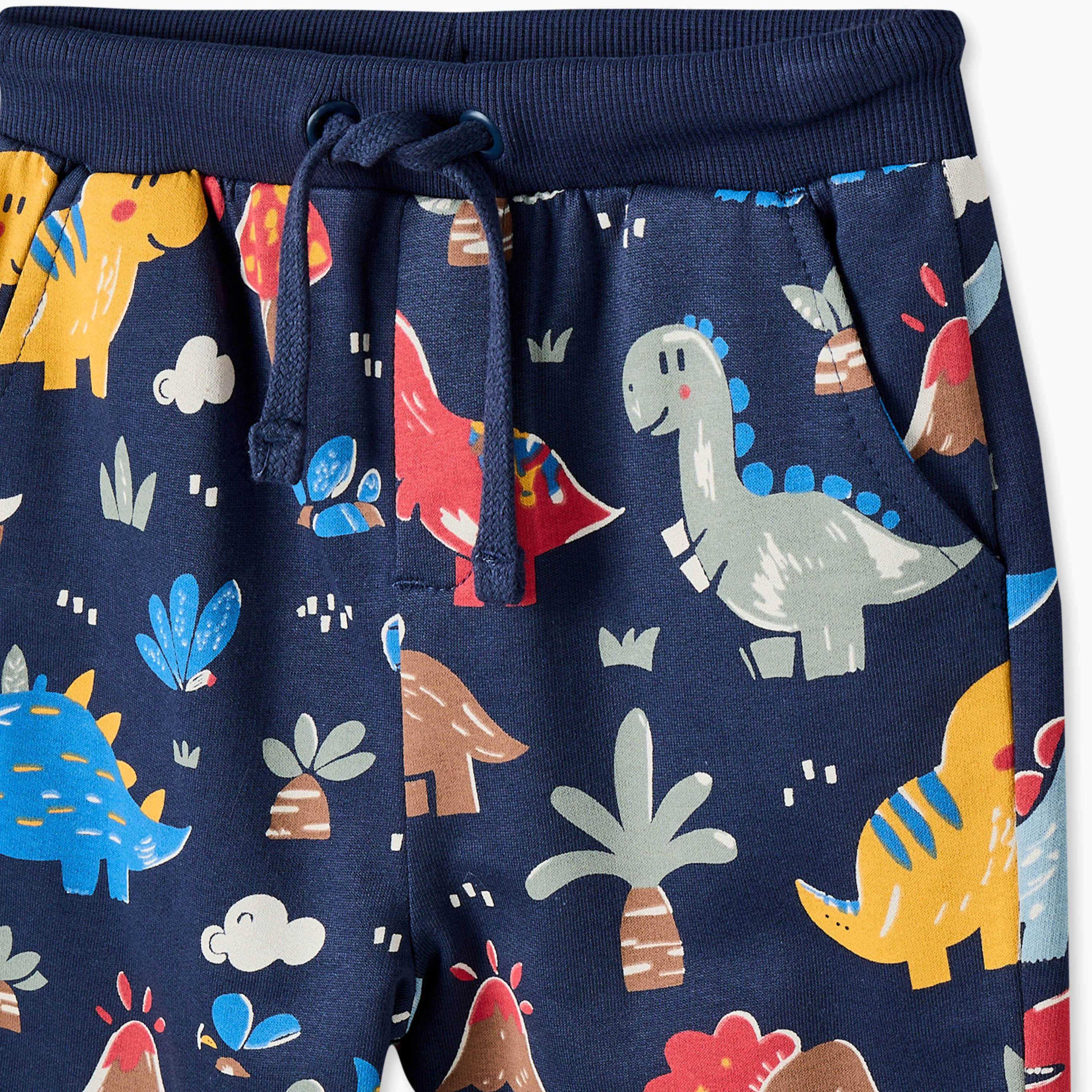 Juniors Elasticated Drawstring Waist Joggers with Dinosaur Print-baby-boys-clothing-bottoms-joggersandtrackpants-image-4