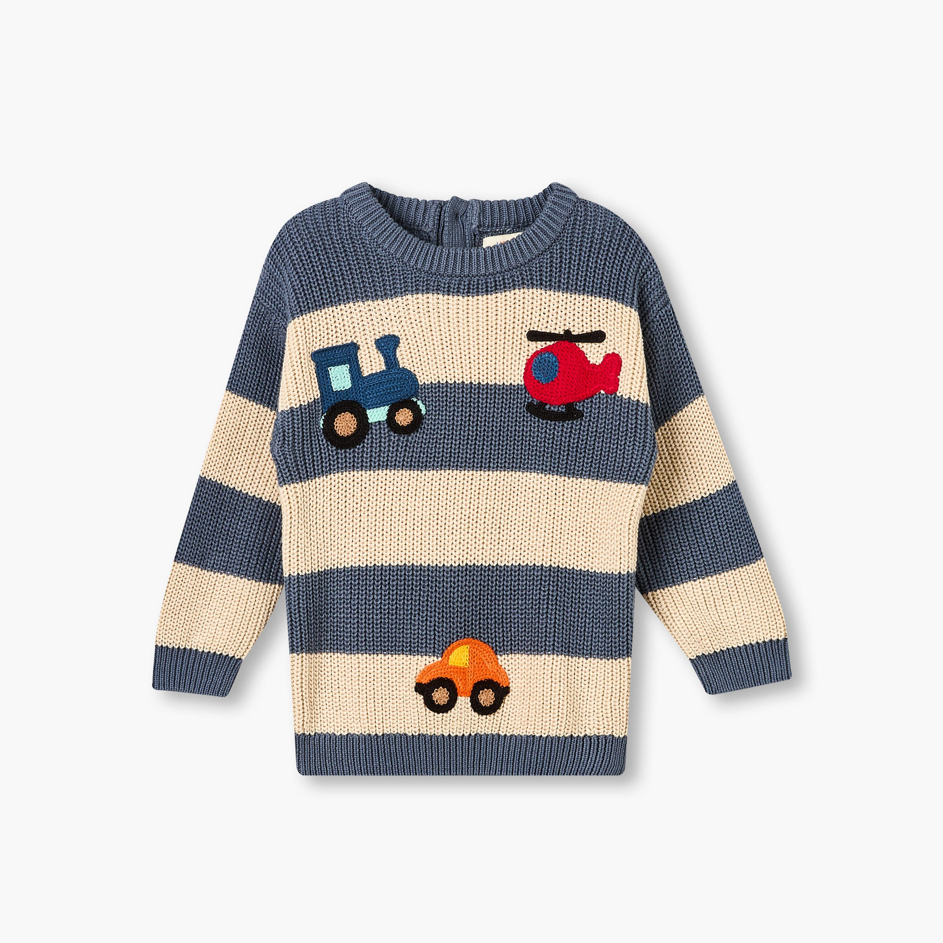 كنزة مخططة بياقة مستديرة من جونيورز-baby-boys-clothing-winterwear-jumpersandcardigans-image-2