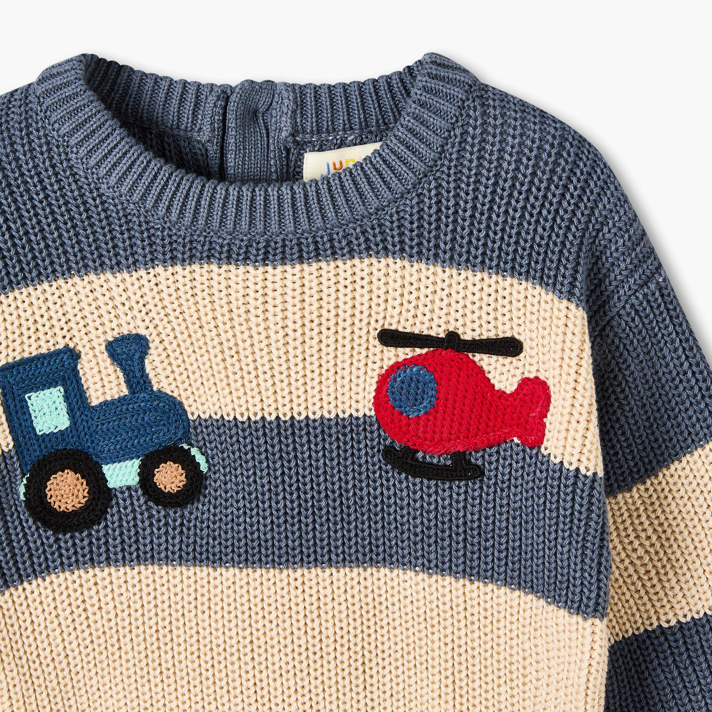 كنزة مخططة بياقة مستديرة من جونيورز-baby-boys-clothing-winterwear-jumpersandcardigans-image-4