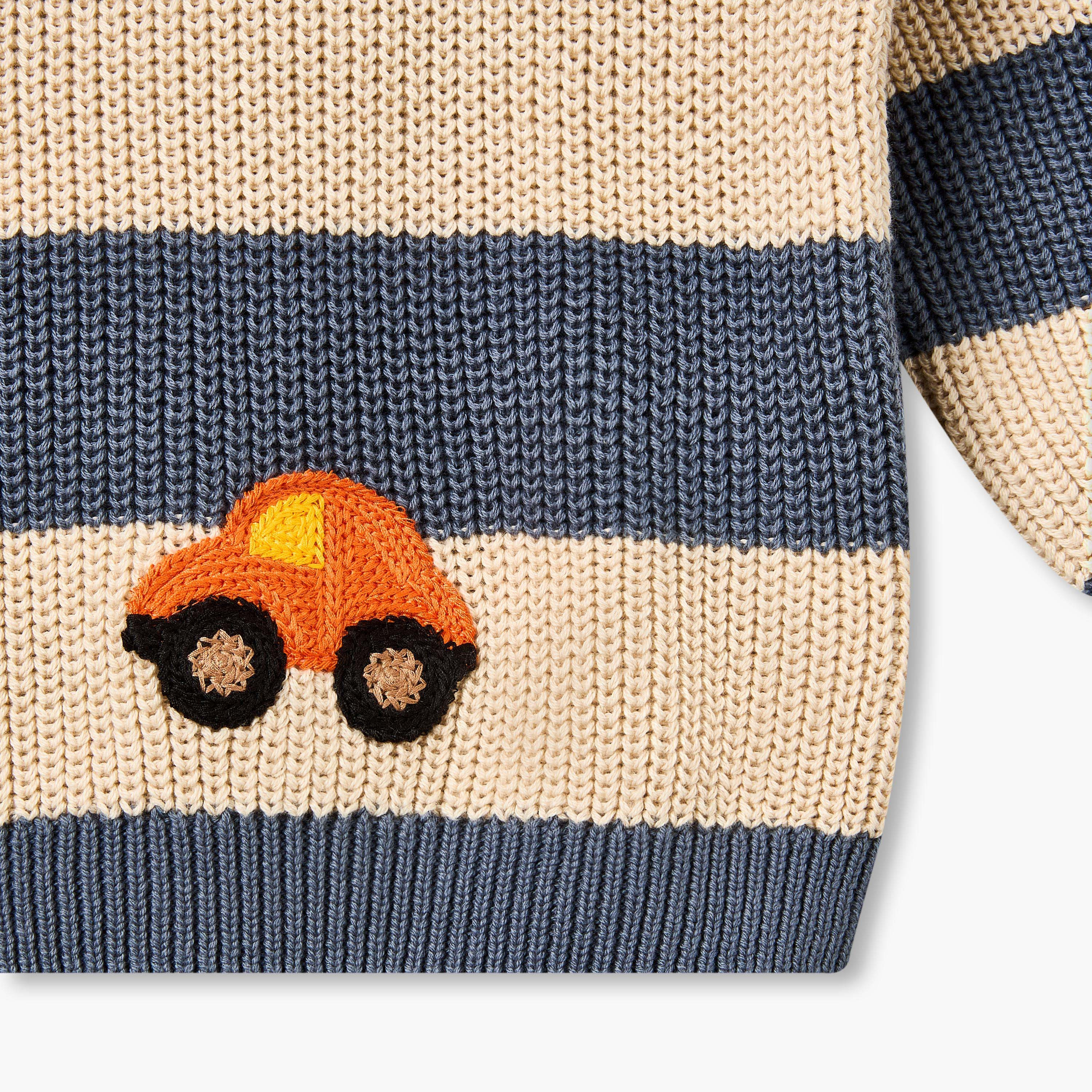 كنزة مخططة بياقة مستديرة من جونيورز-baby-boys-clothing-winterwear-jumpersandcardigans-image-5