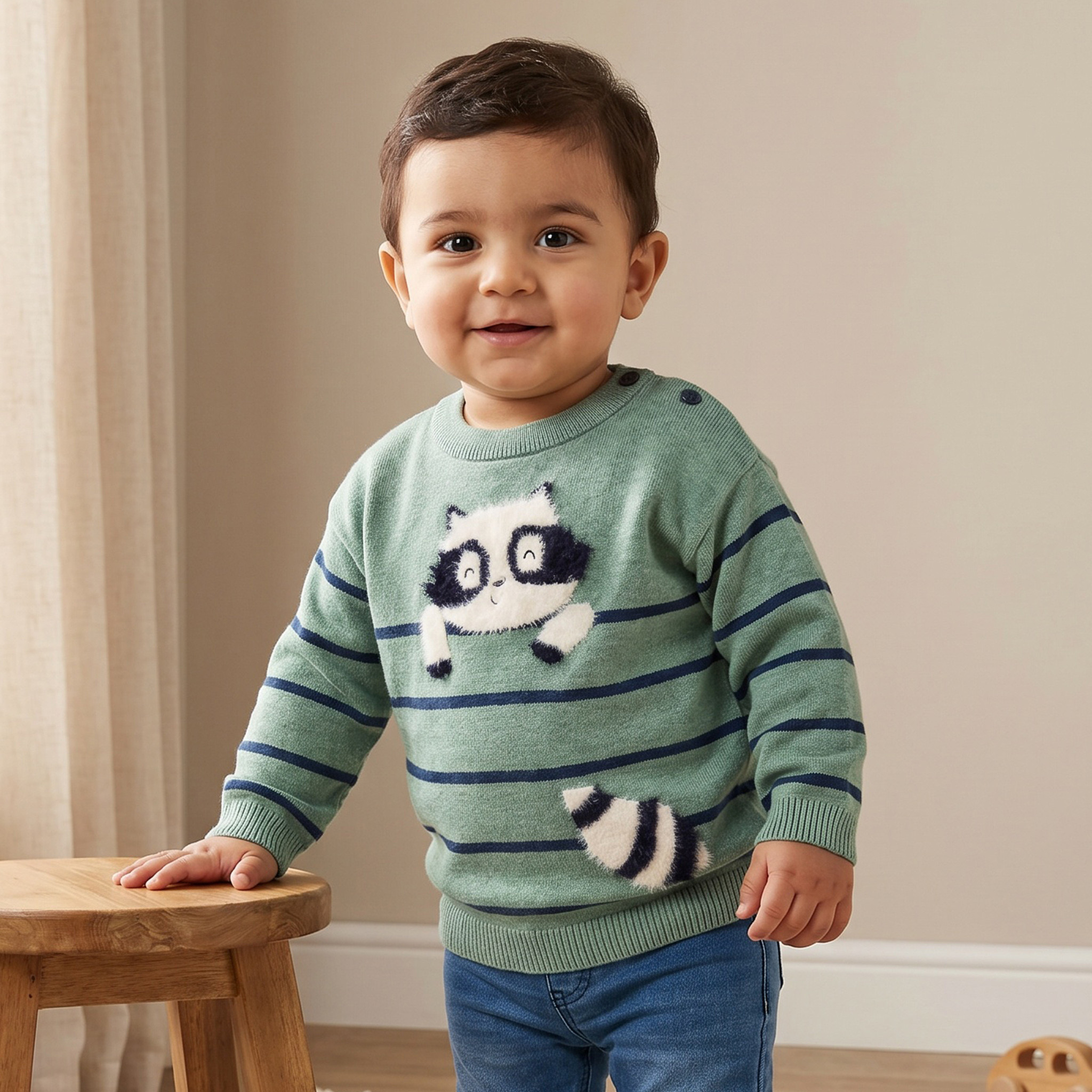 Juniors Crew Neck Sweater with Panda Applique-baby-boys-clothing-winterwear-jumpersandcardigans-image-1