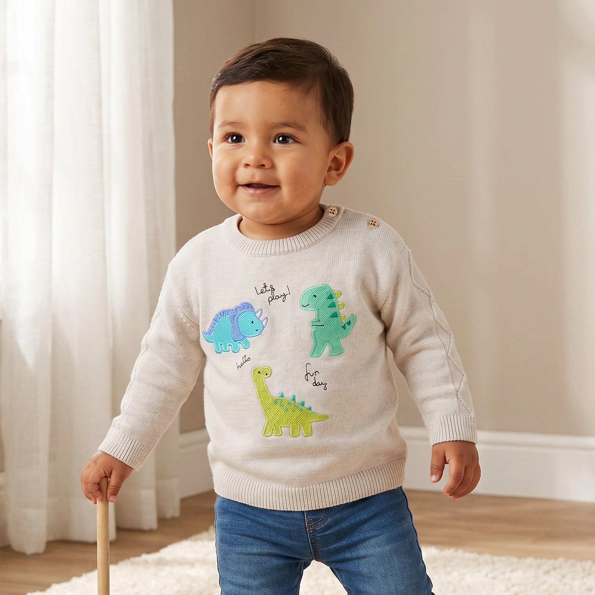 كنزة برقبة ضيقة وبتطريز ديناصور من جونيورز-baby-boys-clothing-winterwear-jumpersandcardigans-image-1